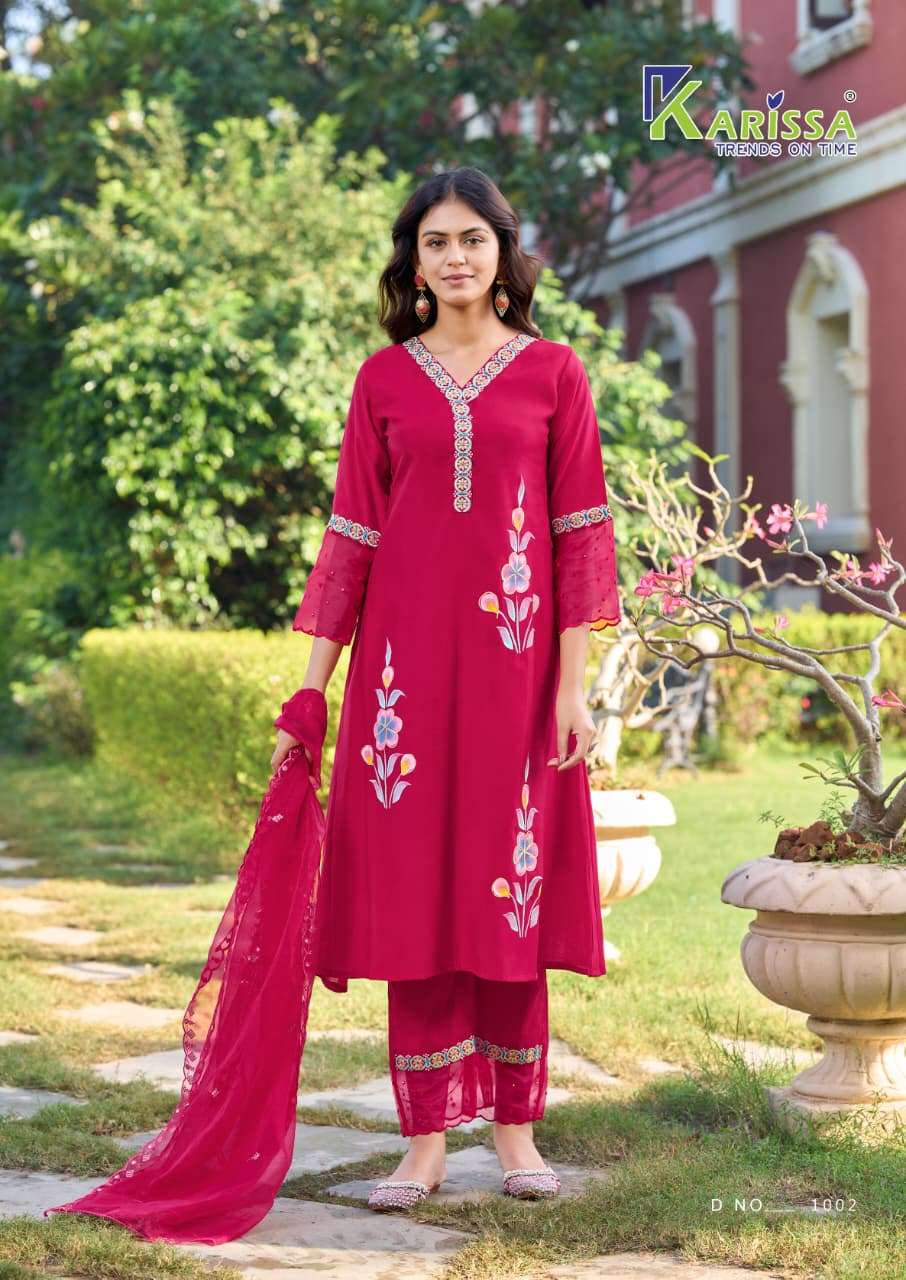 KARISSA ALISA VISCOSE DESIGNER WORK LADIES A-LINE TOP PANT WITH DUPATTA SET