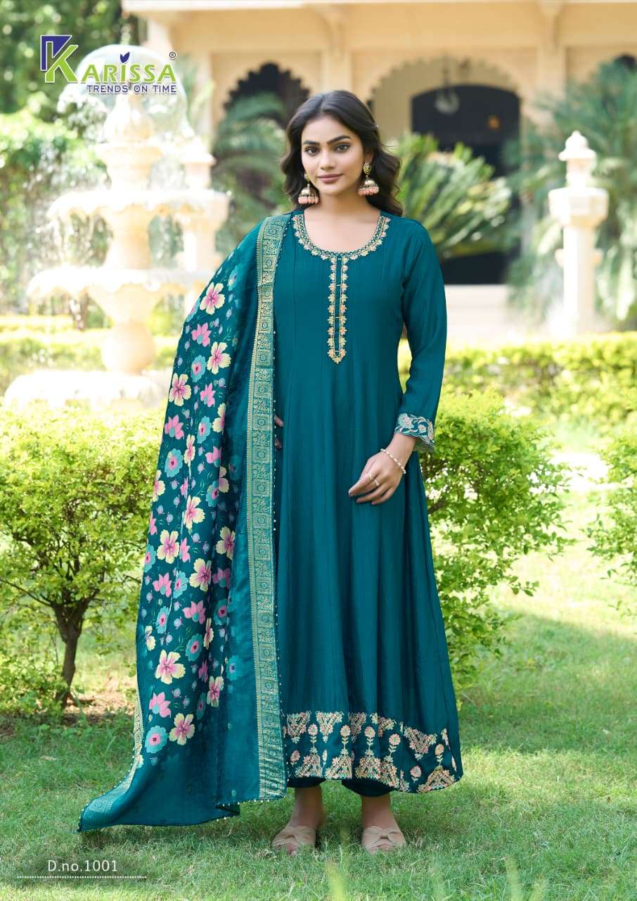 KARISSA SATRANGI SILK DESIGNER GHERA PATTERN TOP PANT WITH DUPATTA SET