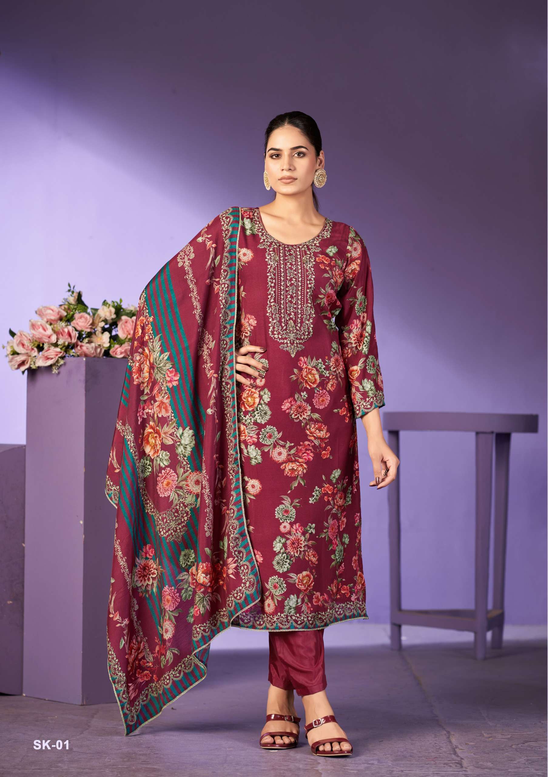 KARVA DESINER SURKH VOL 3 VISCOSE DIGITAL PRINT WITH HAND WORK DESIGNER SUIT