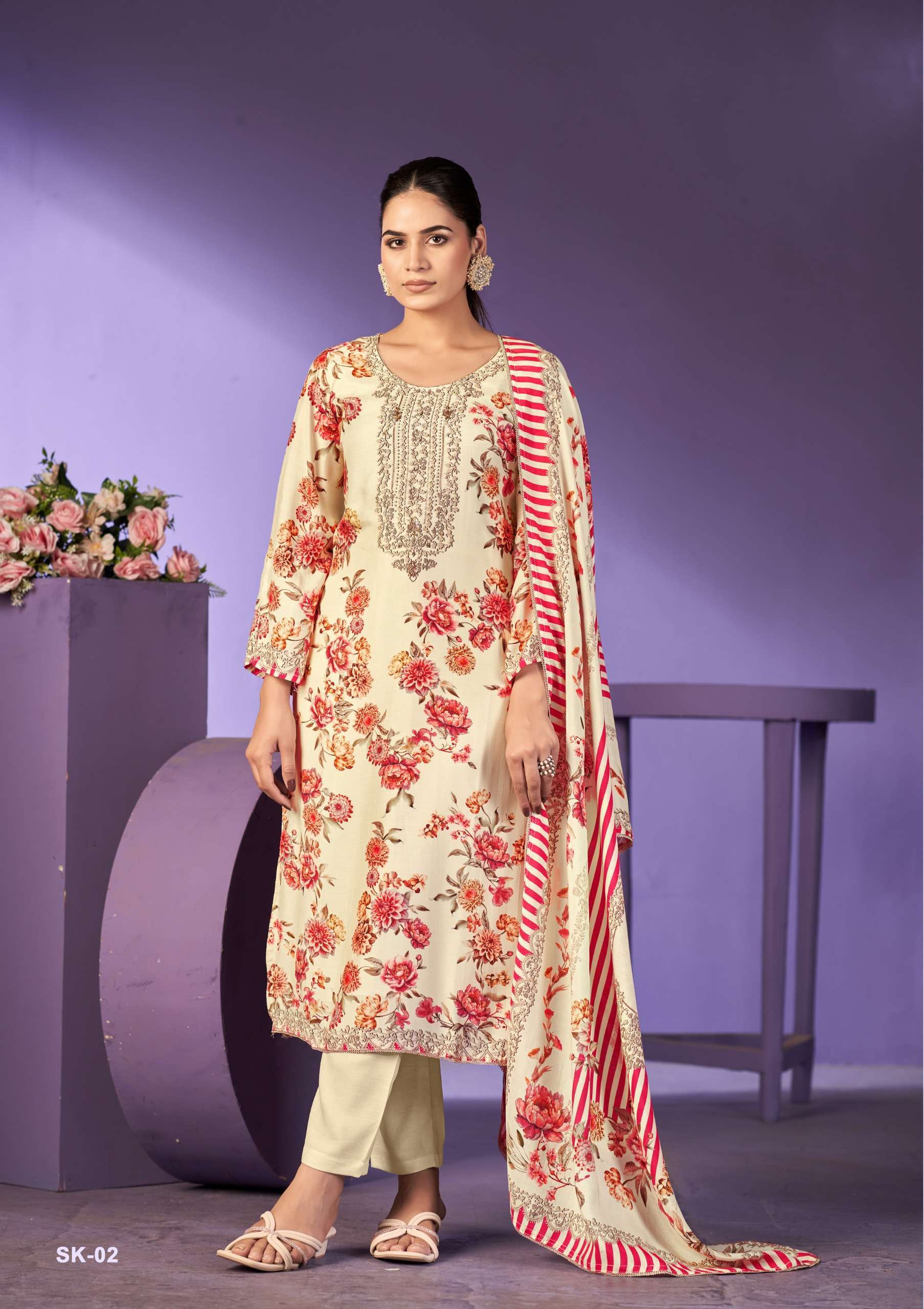 KARVA DESINER SURKH VOL 3 VISCOSE DIGITAL PRINT WITH HAND WORK DESIGNER SUIT