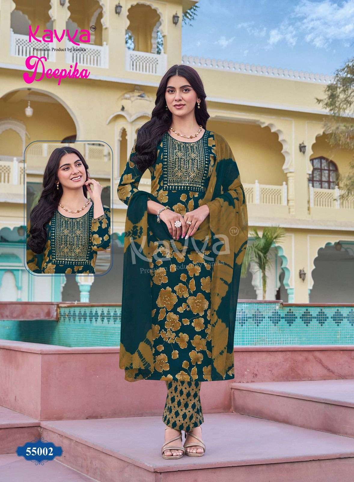 KAVYA DEEPIKA VOL 55 FANCY STRAIGHT KURTI BOTTOM AND DUPATTA 