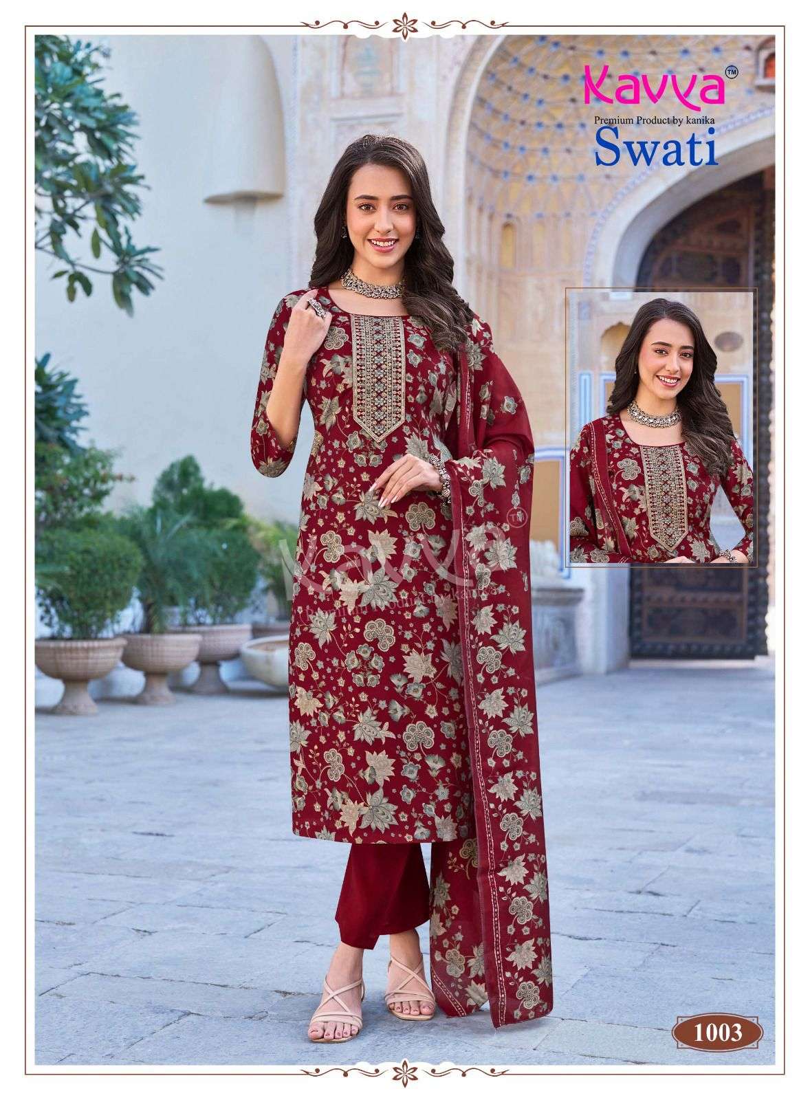 KAVYA SWATI VOL 1 CHANDERI SILK PRINT WITH FANCY WORK LADIES 3PIECE SET COLLECTION 
