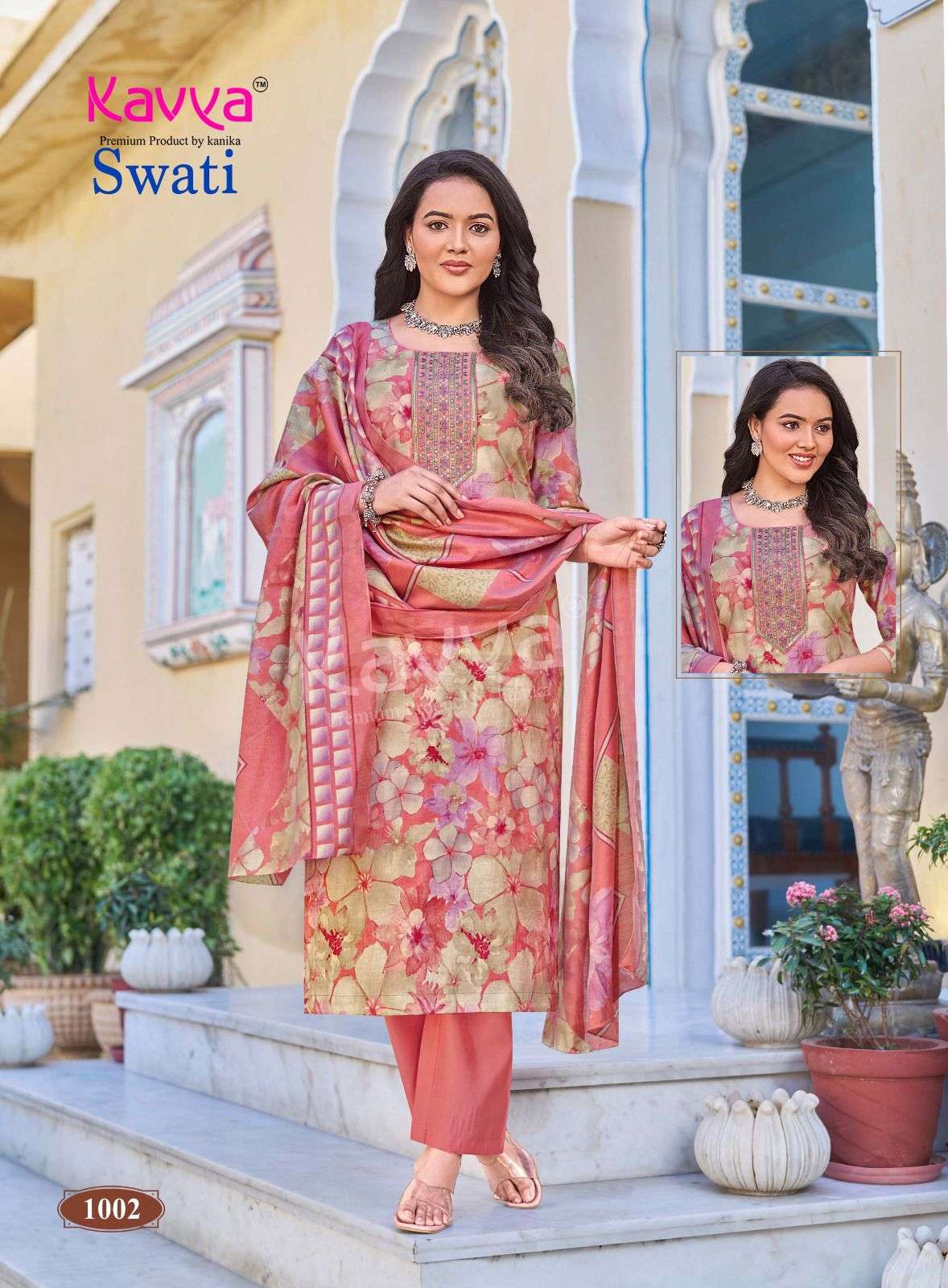 KAVYA SWATI VOL 1 CHANDERI SILK PRINT WITH FANCY WORK LADIES 3PIECE SET COLLECTION 