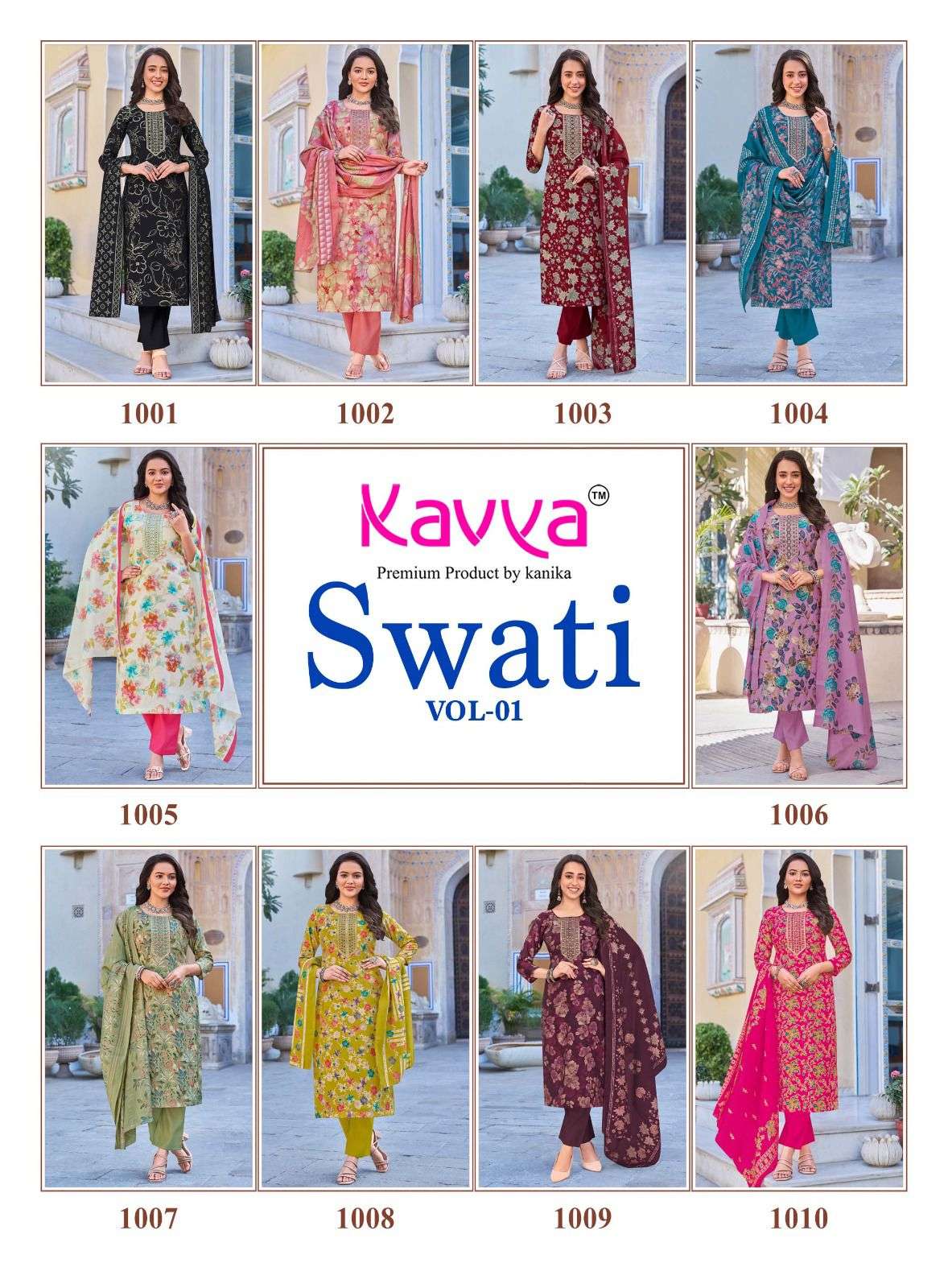 KAVYA SWATI VOL 1 CHANDERI SILK PRINT WITH FANCY WORK LADIES 3PIECE SET COLLECTION 