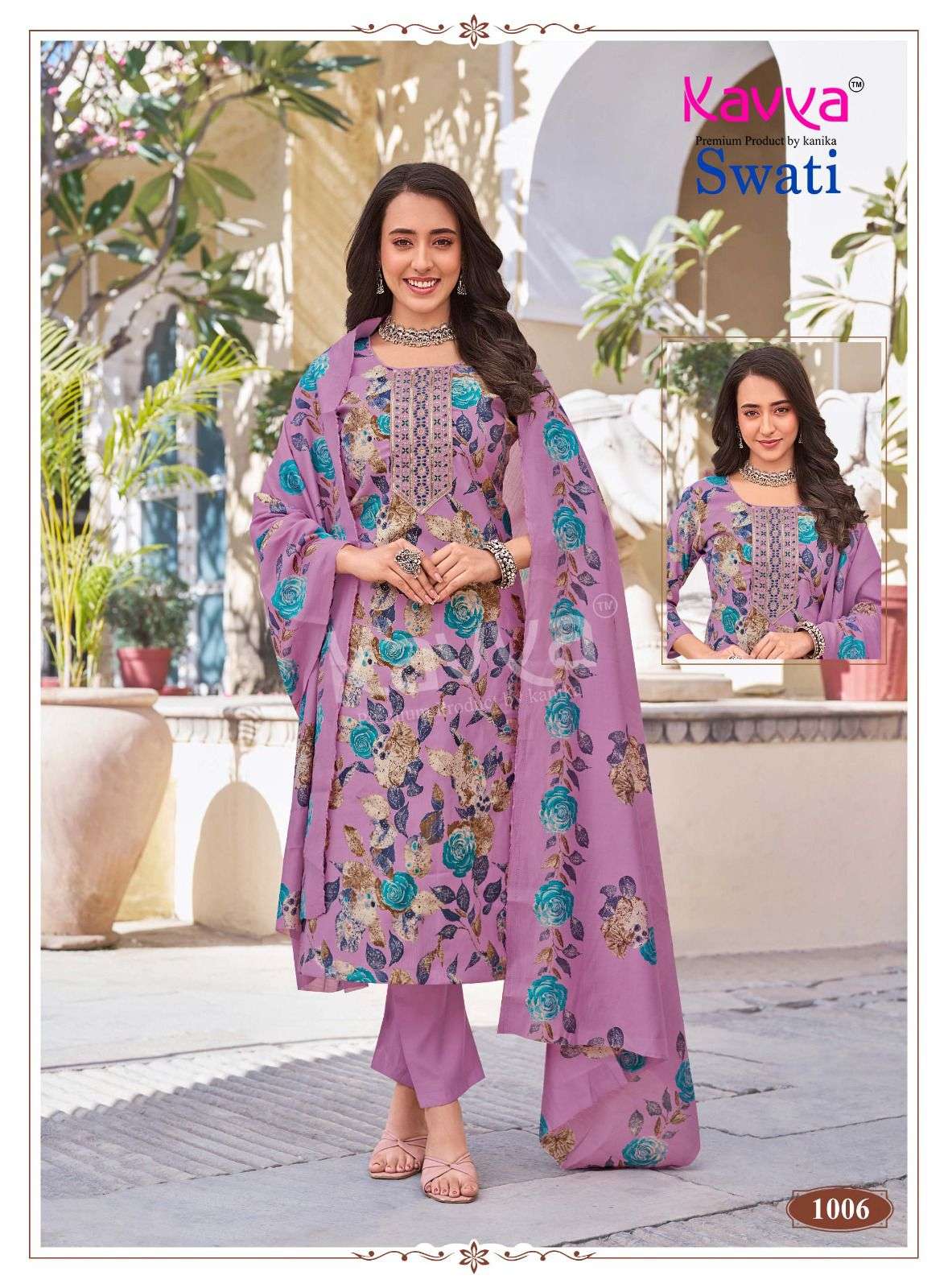 KAVYA SWATI VOL 1 CHANDERI SILK PRINT WITH FANCY WORK LADIES 3PIECE SET COLLECTION 