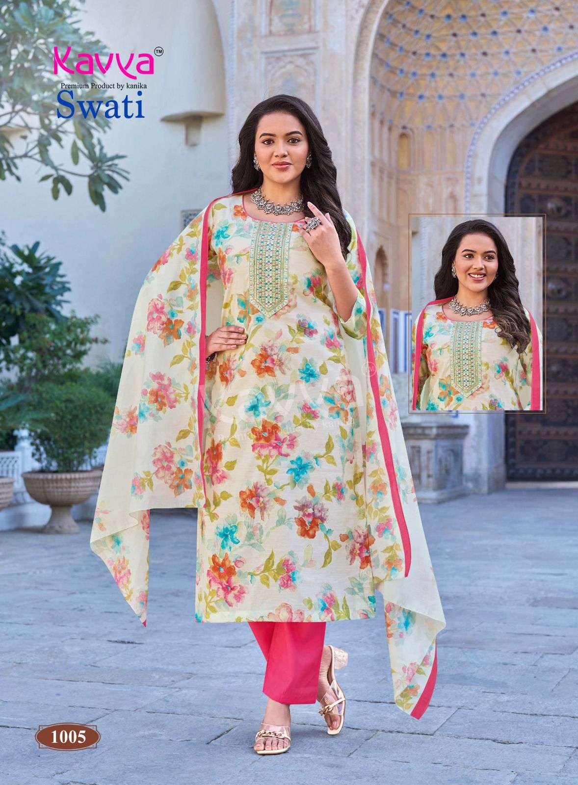 KAVYA SWATI VOL 1 CHANDERI SILK PRINT WITH FANCY WORK LADIES 3PIECE SET COLLECTION 