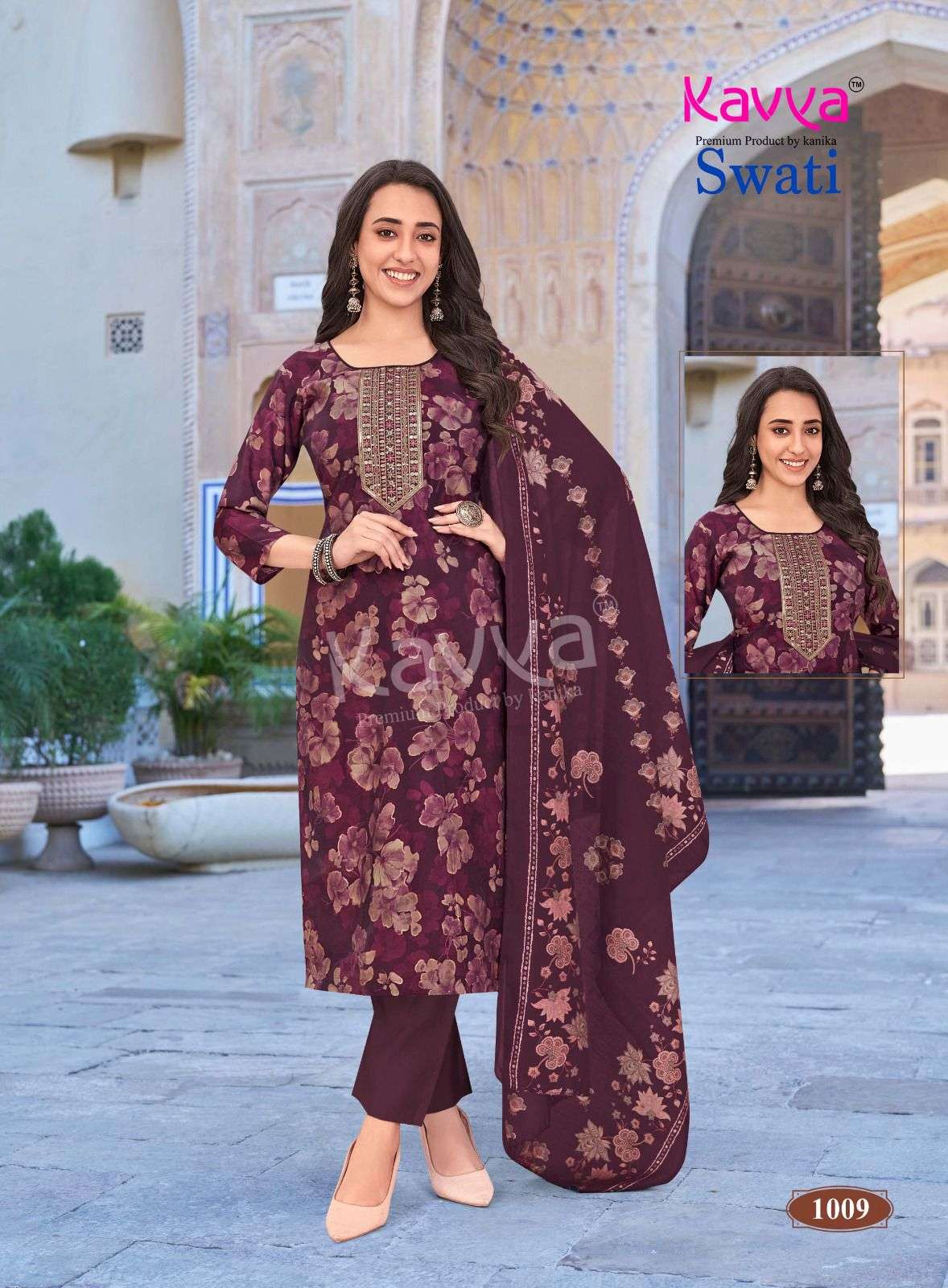 KAVYA SWATI VOL 1 CHANDERI SILK PRINT WITH FANCY WORK LADIES 3PIECE SET COLLECTION 