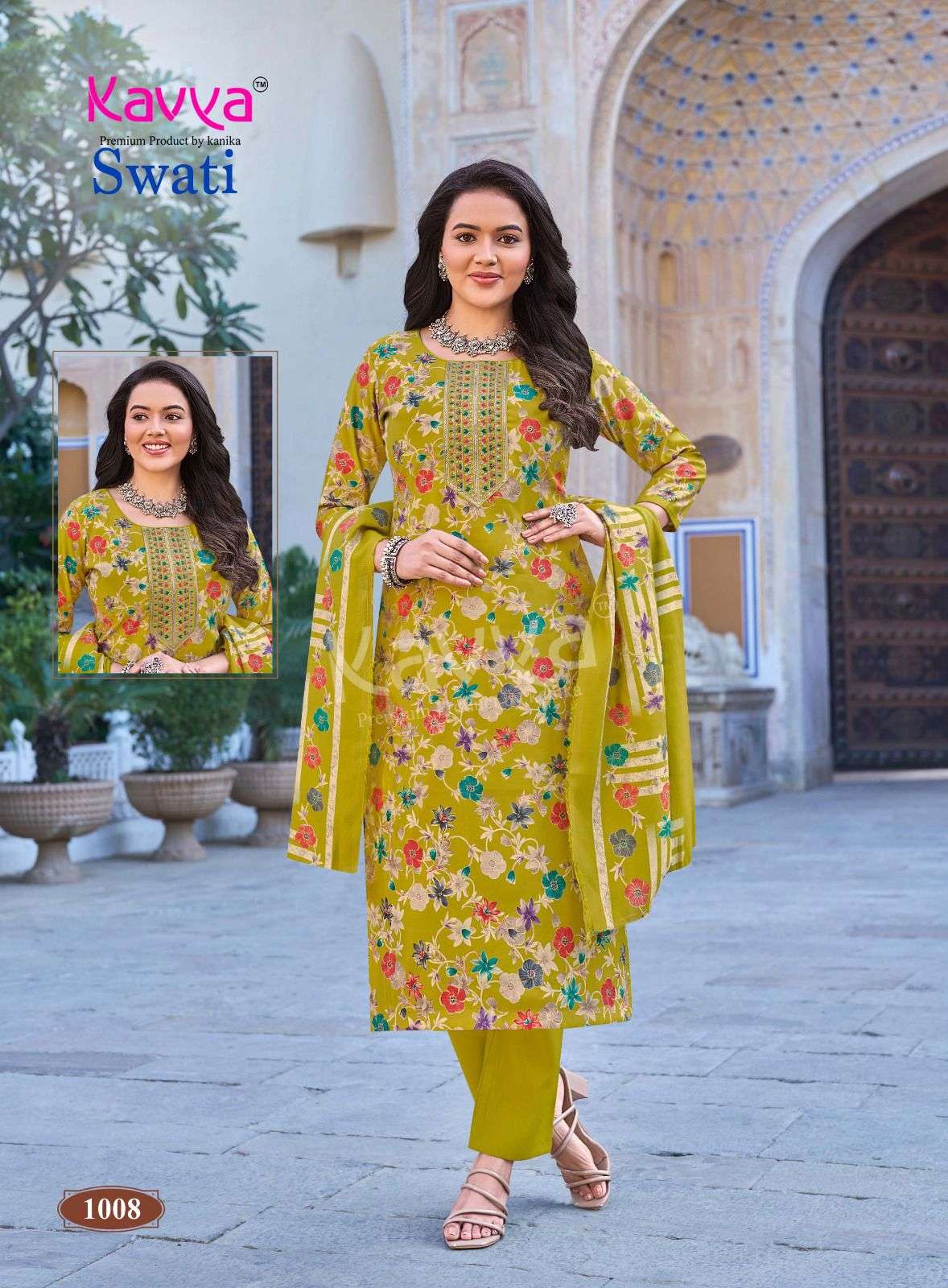 KAVYA SWATI VOL 1 CHANDERI SILK PRINT WITH FANCY WORK LADIES 3PIECE SET COLLECTION 