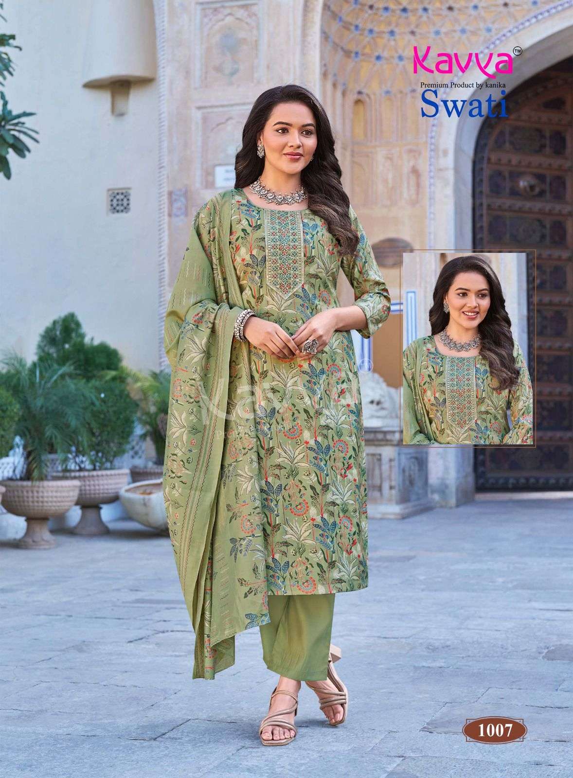 KAVYA SWATI VOL 1 CHANDERI SILK PRINT WITH FANCY WORK LADIES 3PIECE SET COLLECTION 