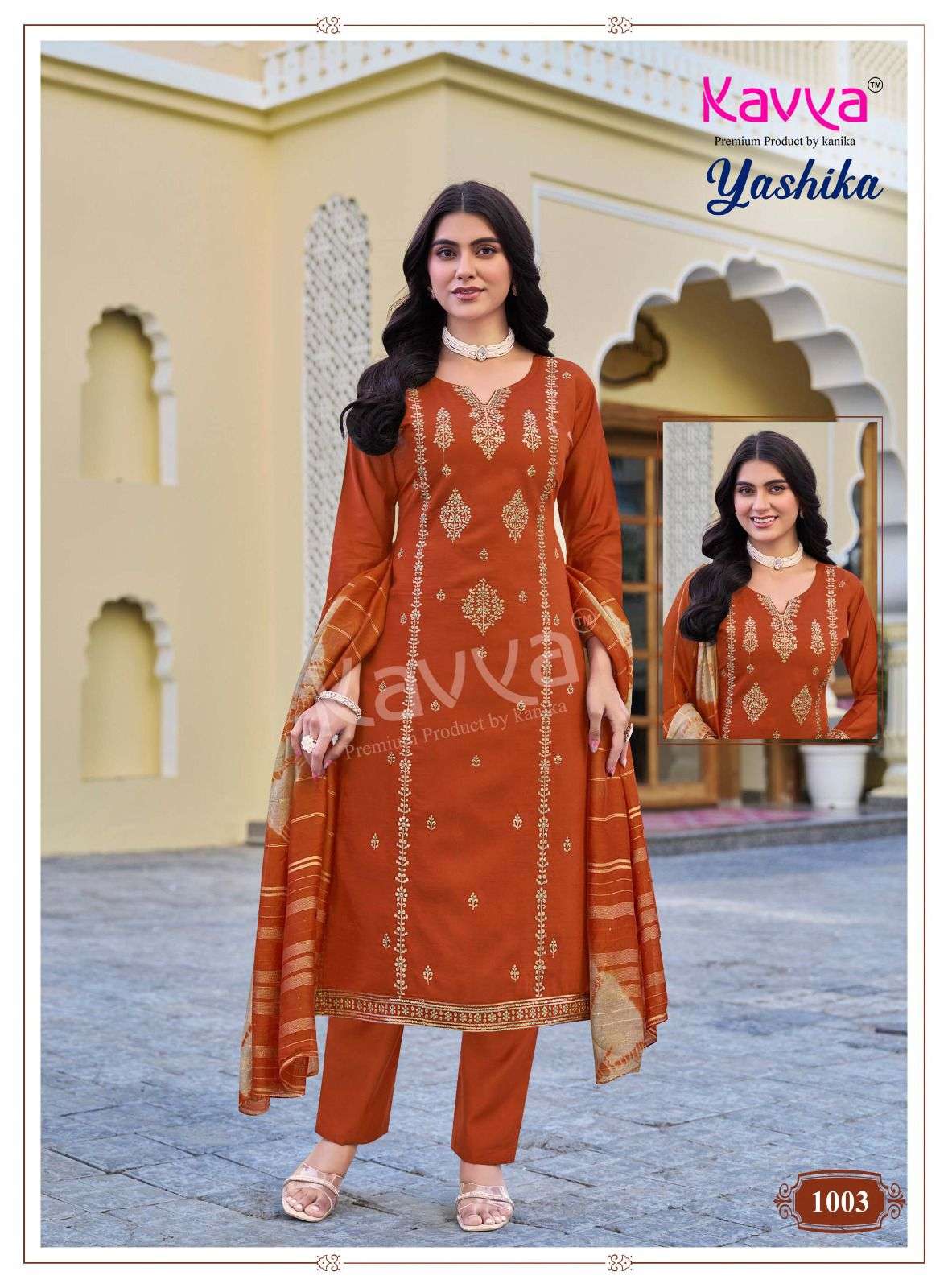 KAVYA YASHIKA VOL 1 FANCY WORK LADIES KURTI BOTTOM AND DUPATTA SET 