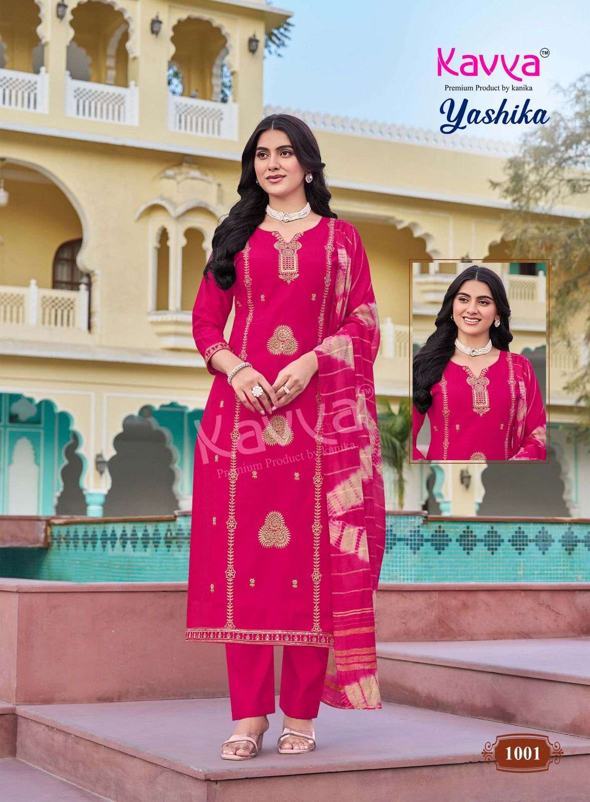 KAVYA YASHIKA VOL 1 FANCY WORK LADIES KURTI BOTTOM AND DUPATTA SET 