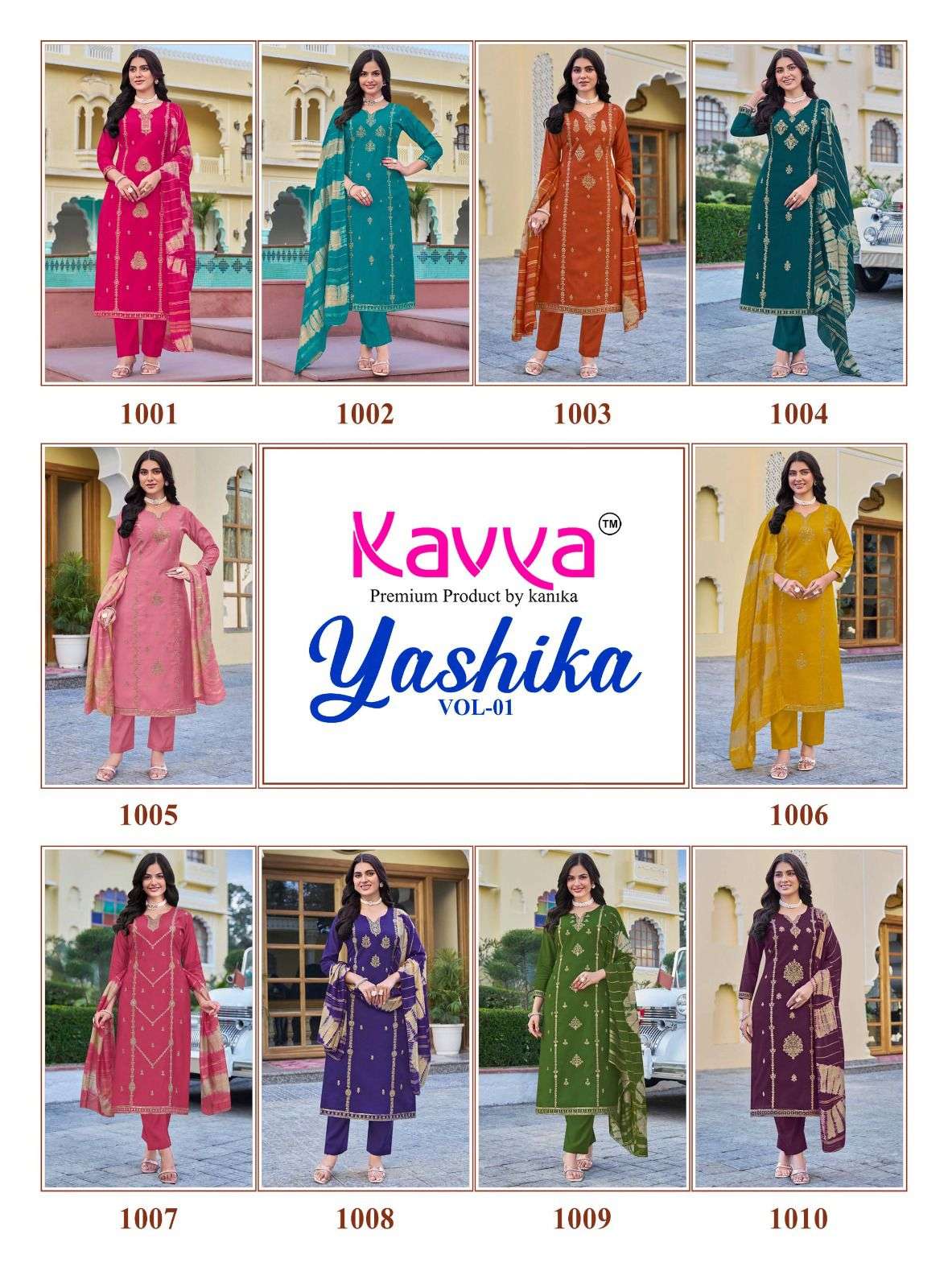 KAVYA YASHIKA VOL 1 FANCY WORK LADIES KURTI BOTTOM AND DUPATTA SET 