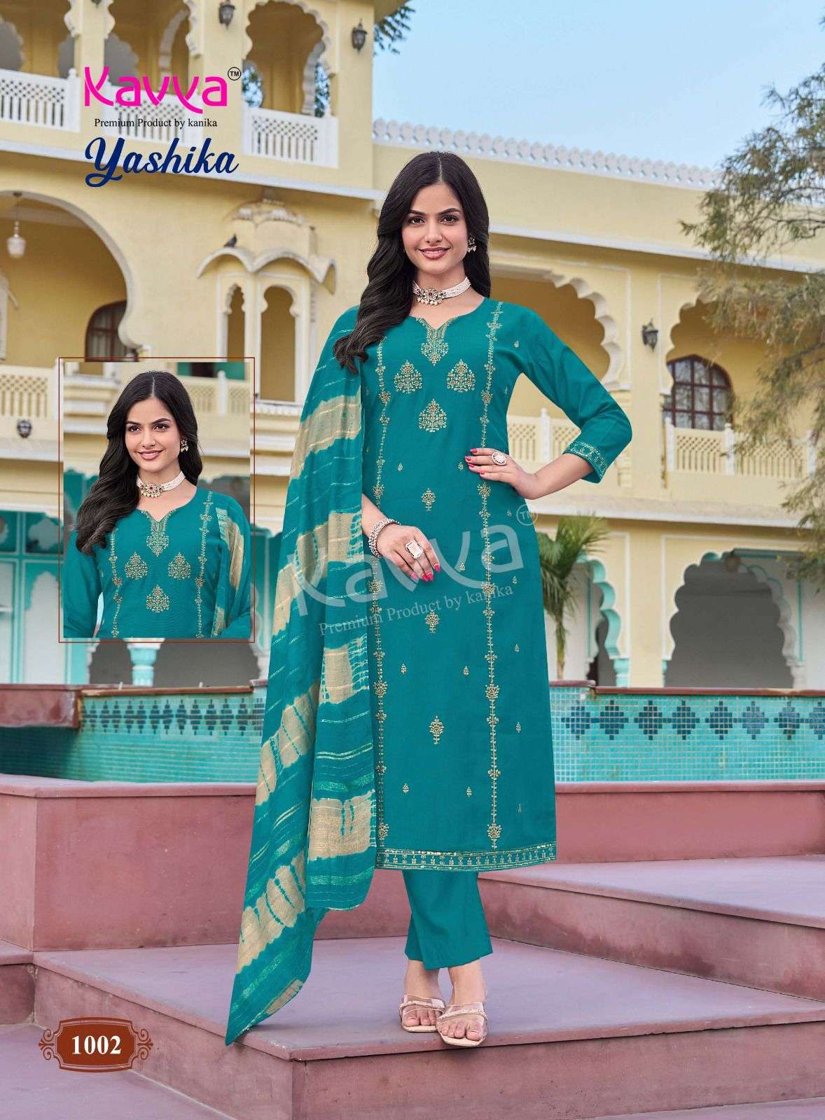KAVYA YASHIKA VOL 1 FANCY WORK LADIES KURTI BOTTOM AND DUPATTA SET 