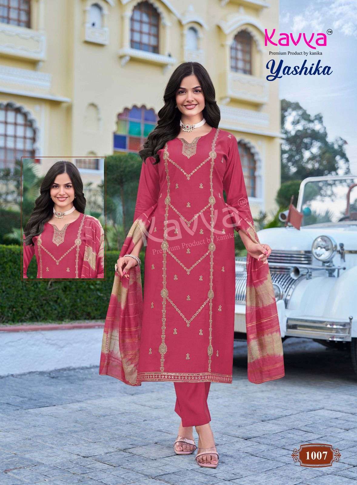 KAVYA YASHIKA VOL 1 FANCY WORK LADIES KURTI BOTTOM AND DUPATTA SET 