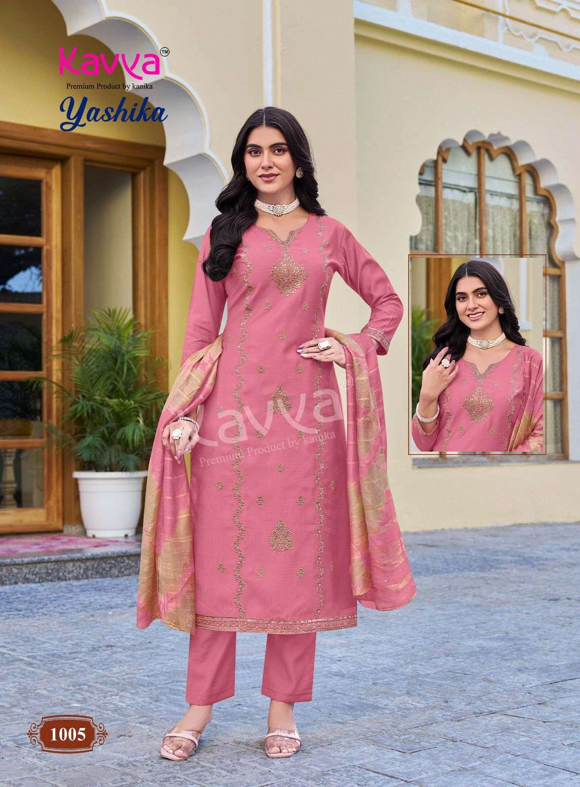 KAVYA YASHIKA VOL 1 FANCY WORK LADIES KURTI BOTTOM AND DUPATTA SET 