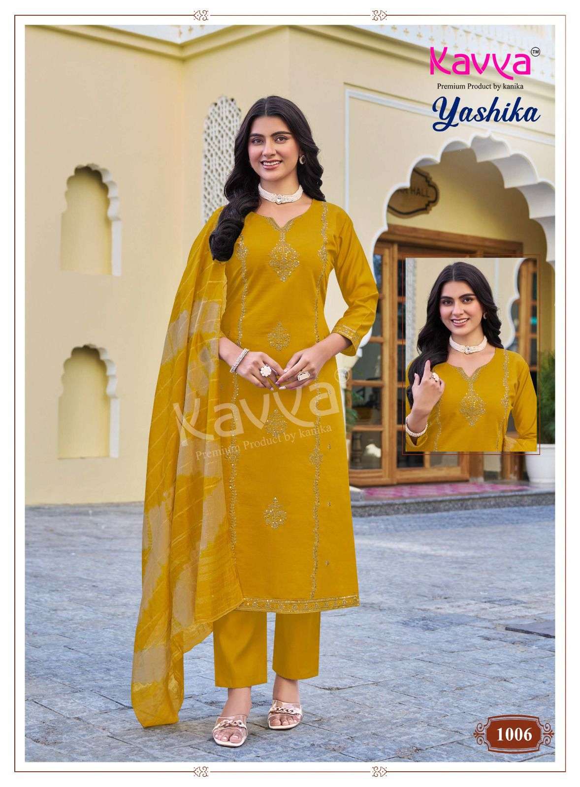 KAVYA YASHIKA VOL 1 FANCY WORK LADIES KURTI BOTTOM AND DUPATTA SET 