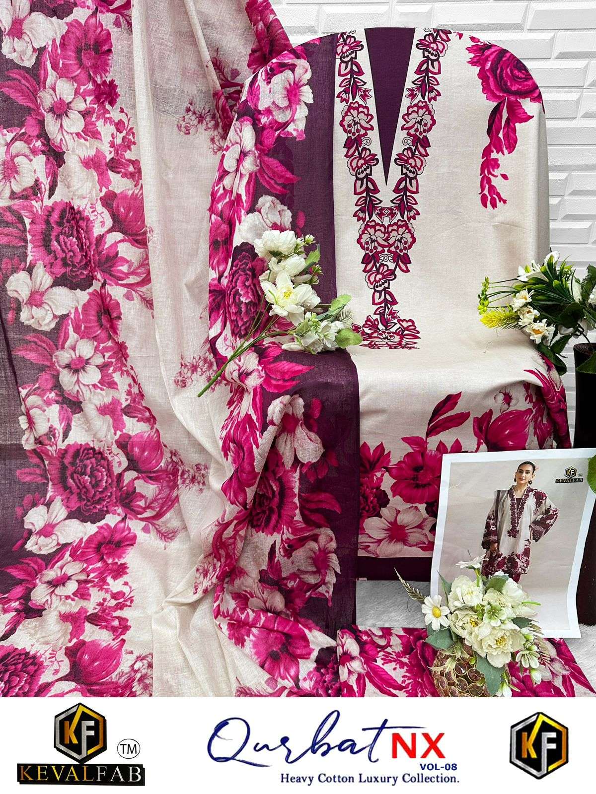 KEVAL FAB QURBAT NX VOL 8 NEW DESIGNS COTTON DIGITAL PRINTS SALWAR SUIT