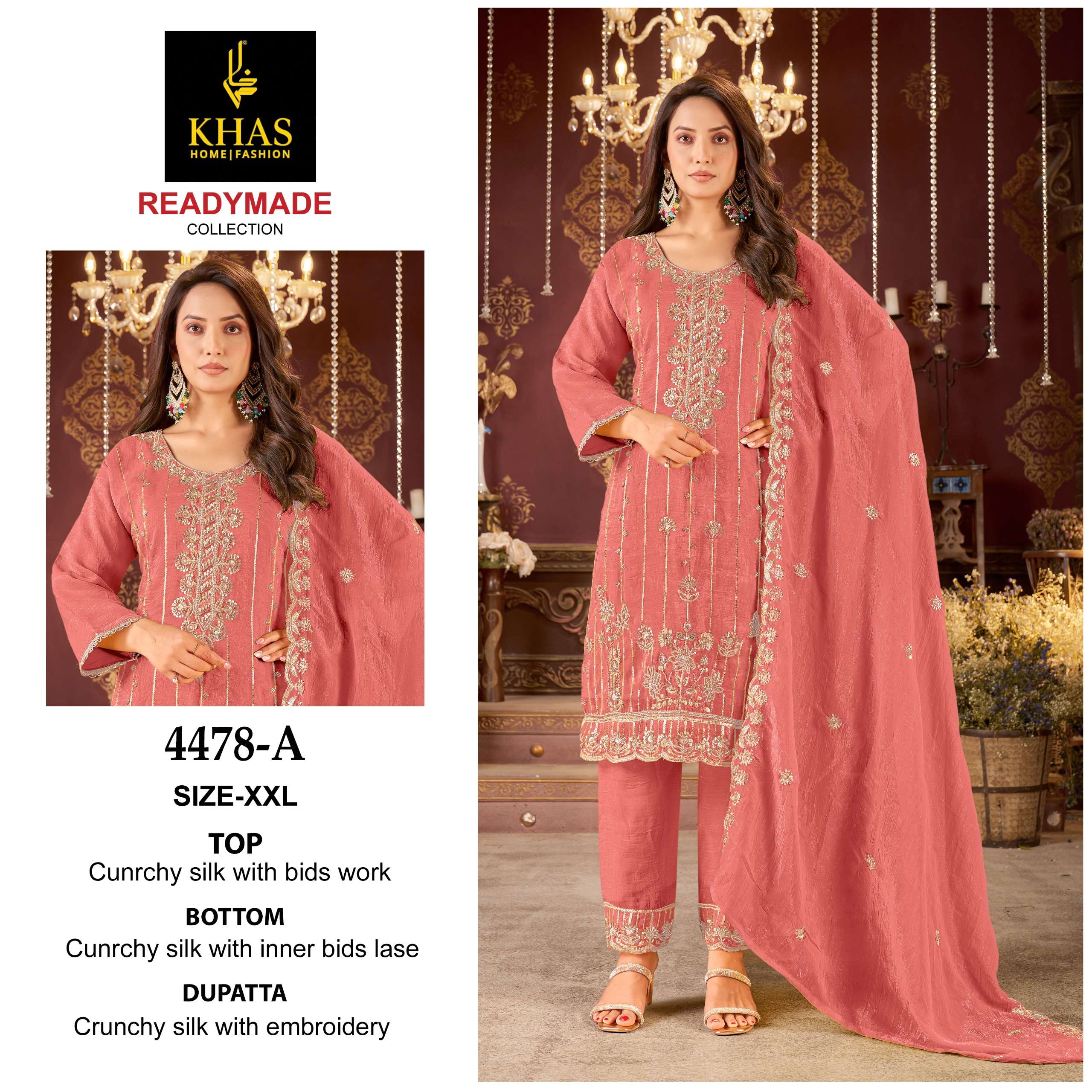 KHAS FASHION D NO 4478 SILK WITH EMBROIDERED DESIGNER WORK SUIT