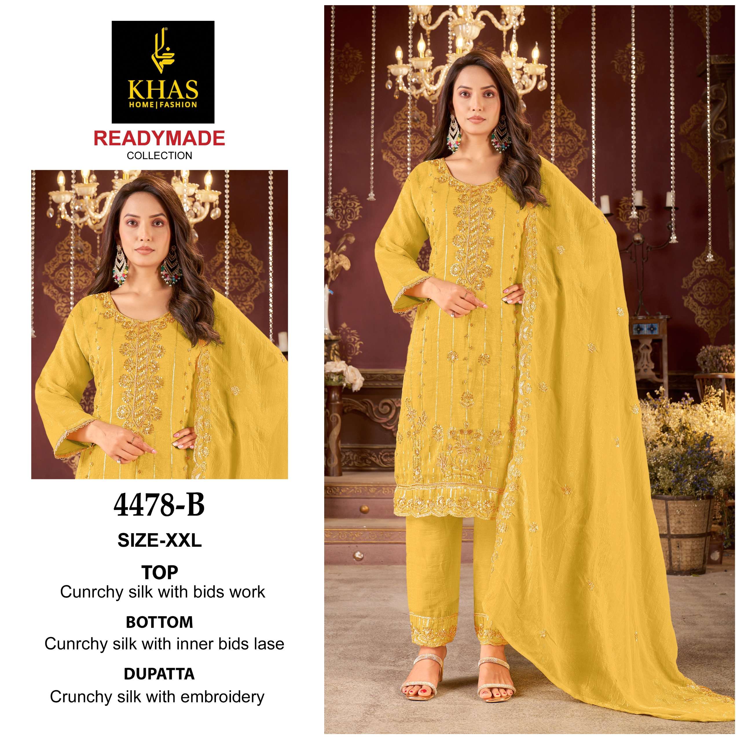 KHAS FASHION D NO 4478 SILK WITH EMBROIDERED DESIGNER WORK SUIT
