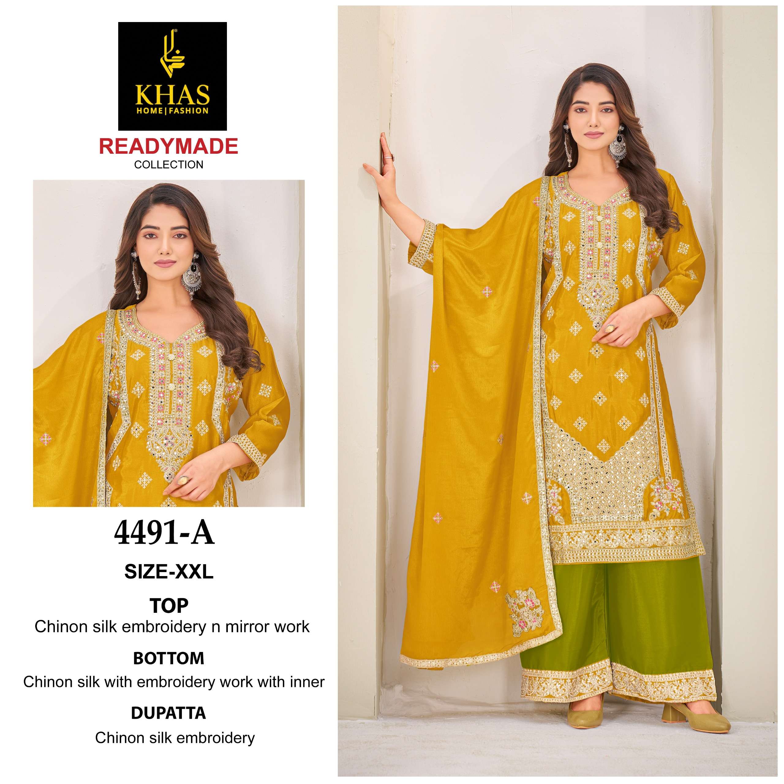 KHAS FASHION D NO 4491 CHINON SILK HEAVY EMBROIDERD DESIGNER SUIT