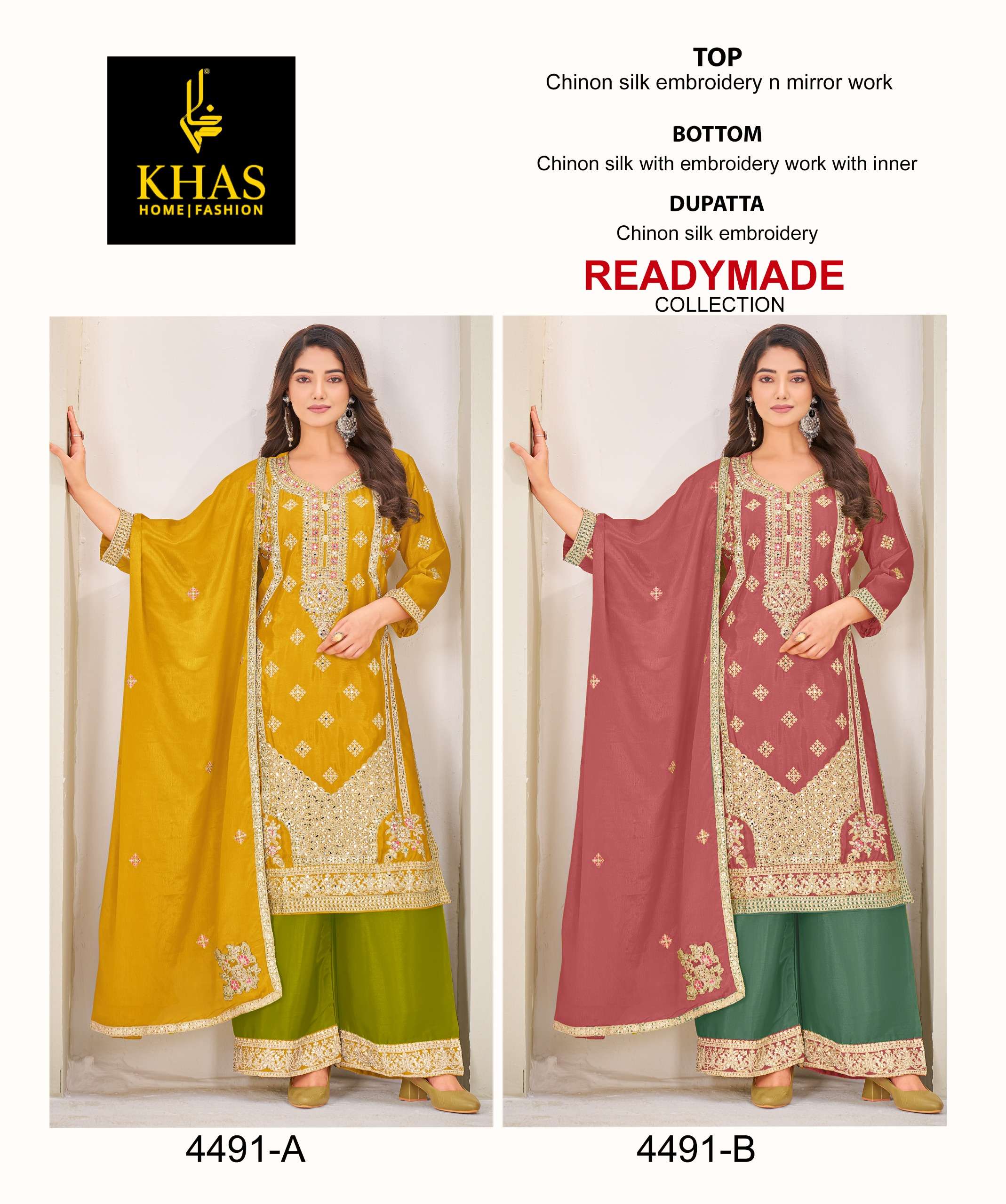 KHAS FASHION D NO 4491 CHINON SILK HEAVY EMBROIDERD DESIGNER SUIT