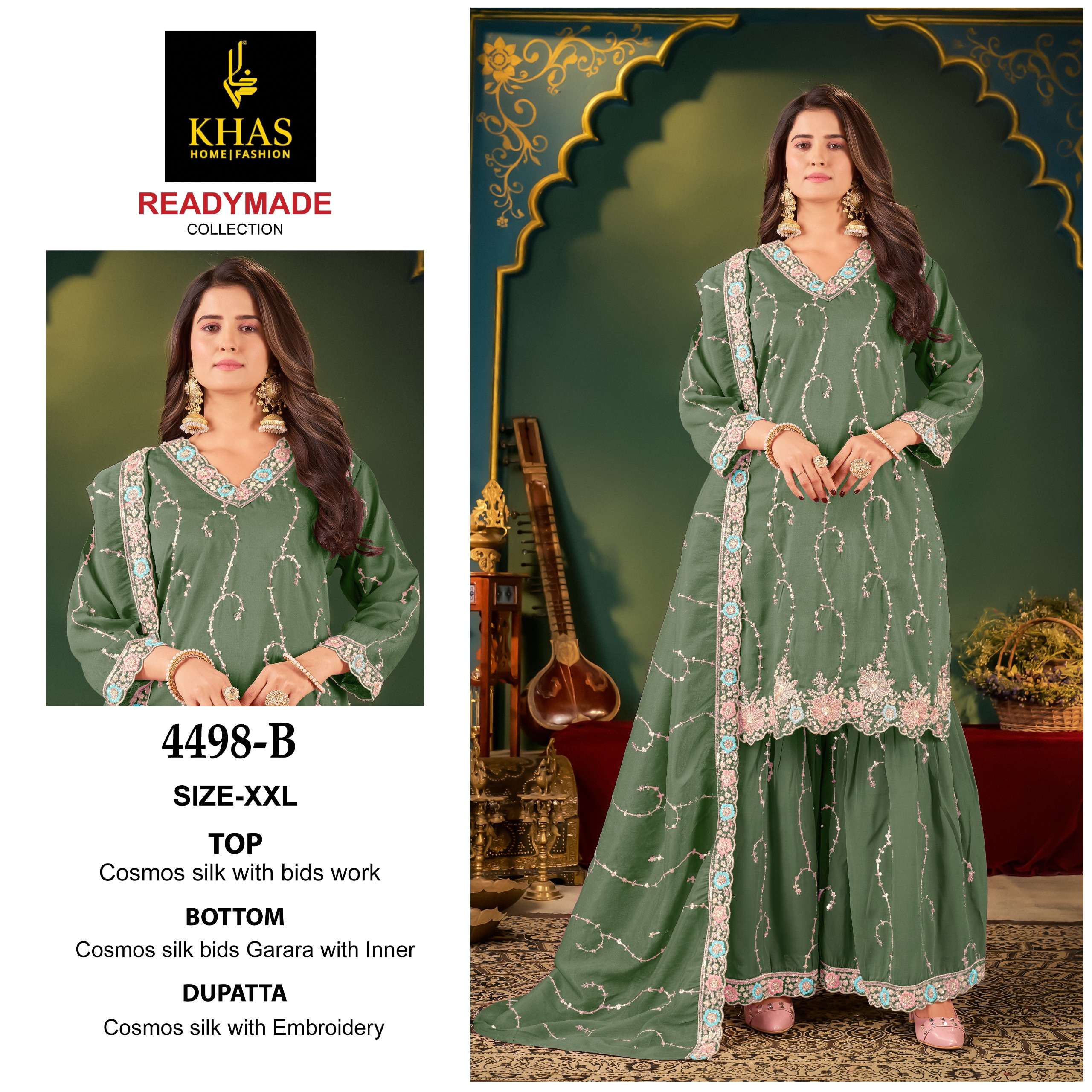 KHAS FASHION D NO 4498 SILK HEAVY EMBROIDERD DESIGNER WEDDING WEAR SUIT