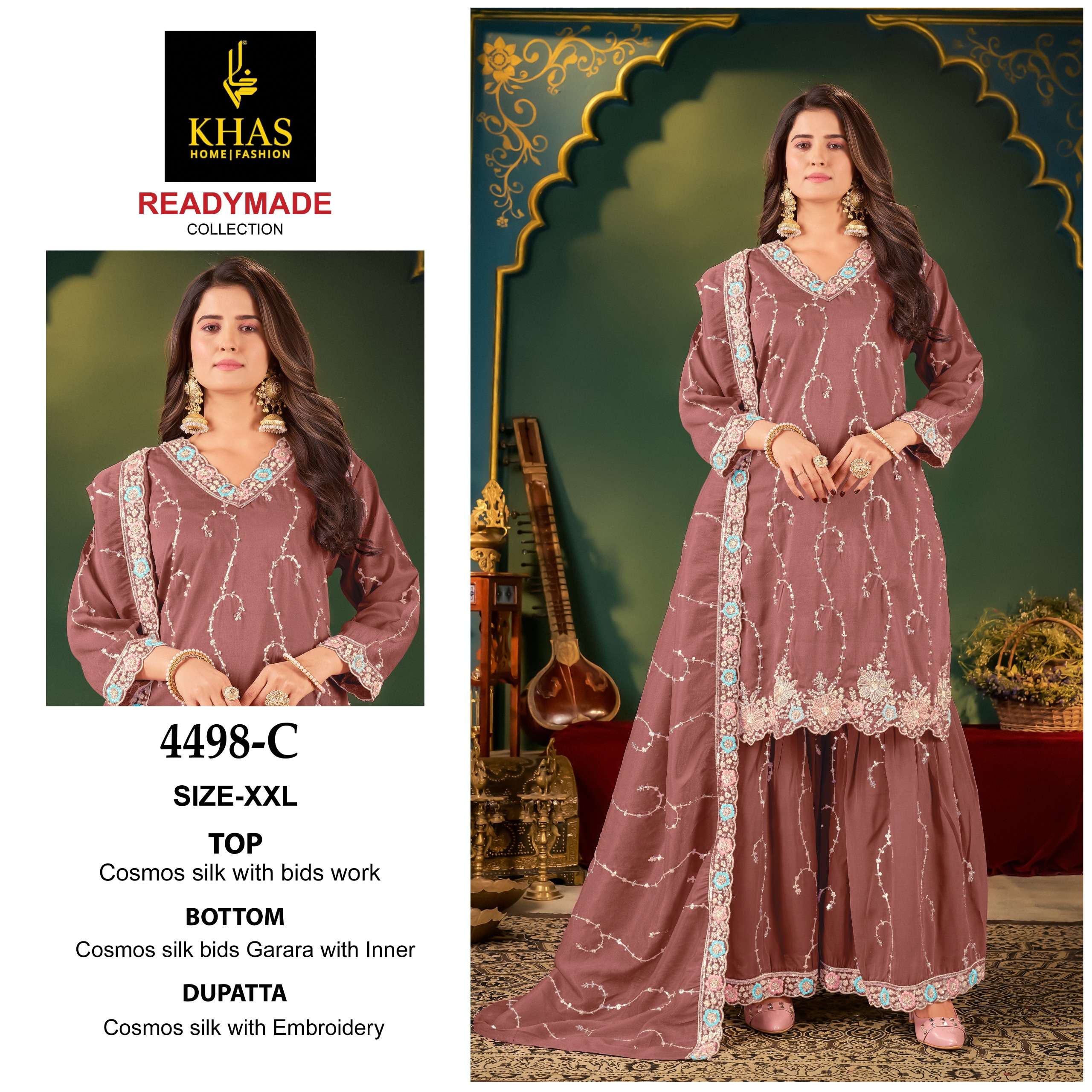 KHAS FASHION D NO 4498 SILK HEAVY EMBROIDERD DESIGNER WEDDING WEAR SUIT