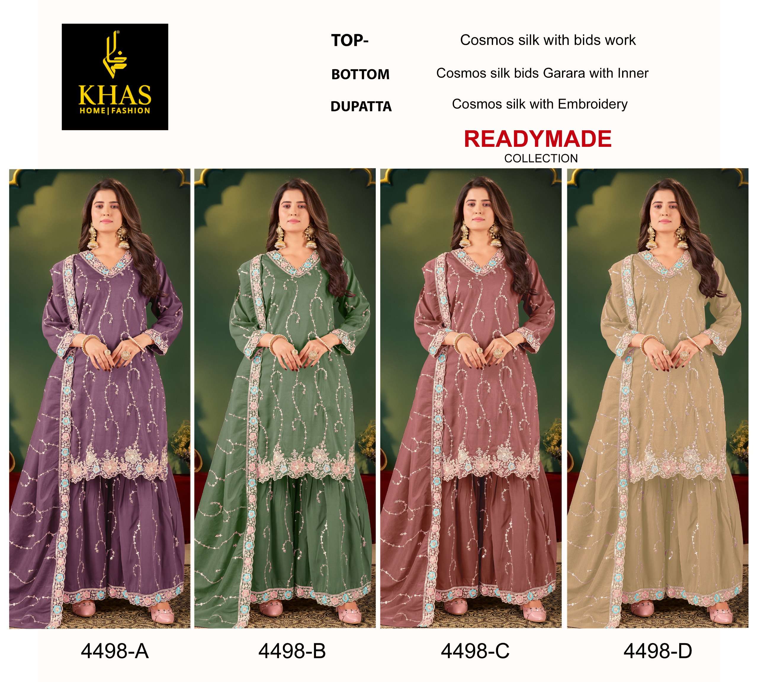 KHAS FASHION D NO 4498 SILK HEAVY EMBROIDERD DESIGNER WEDDING WEAR SUIT