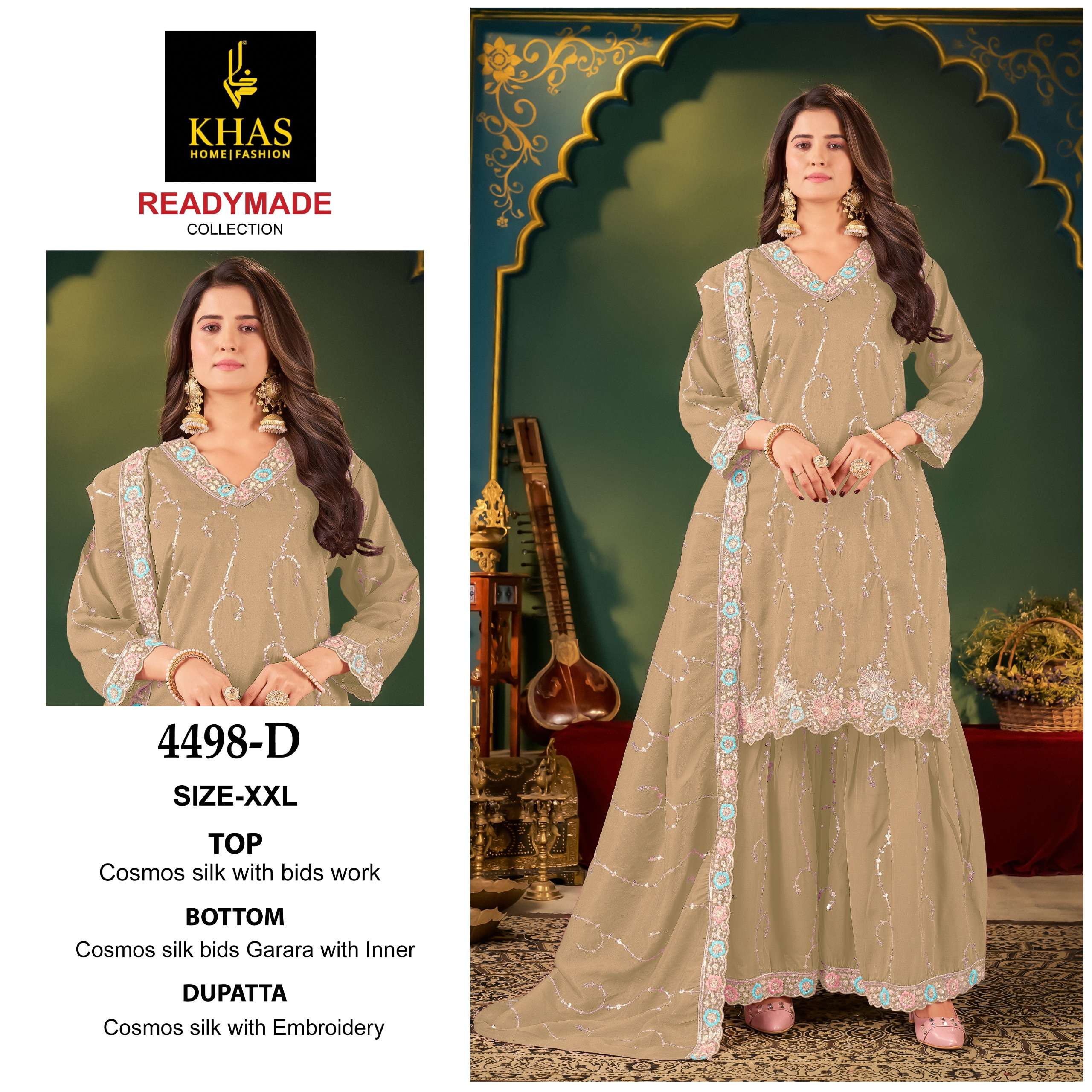 KHAS FASHION D NO 4498 SILK HEAVY EMBROIDERD DESIGNER WEDDING WEAR SUIT