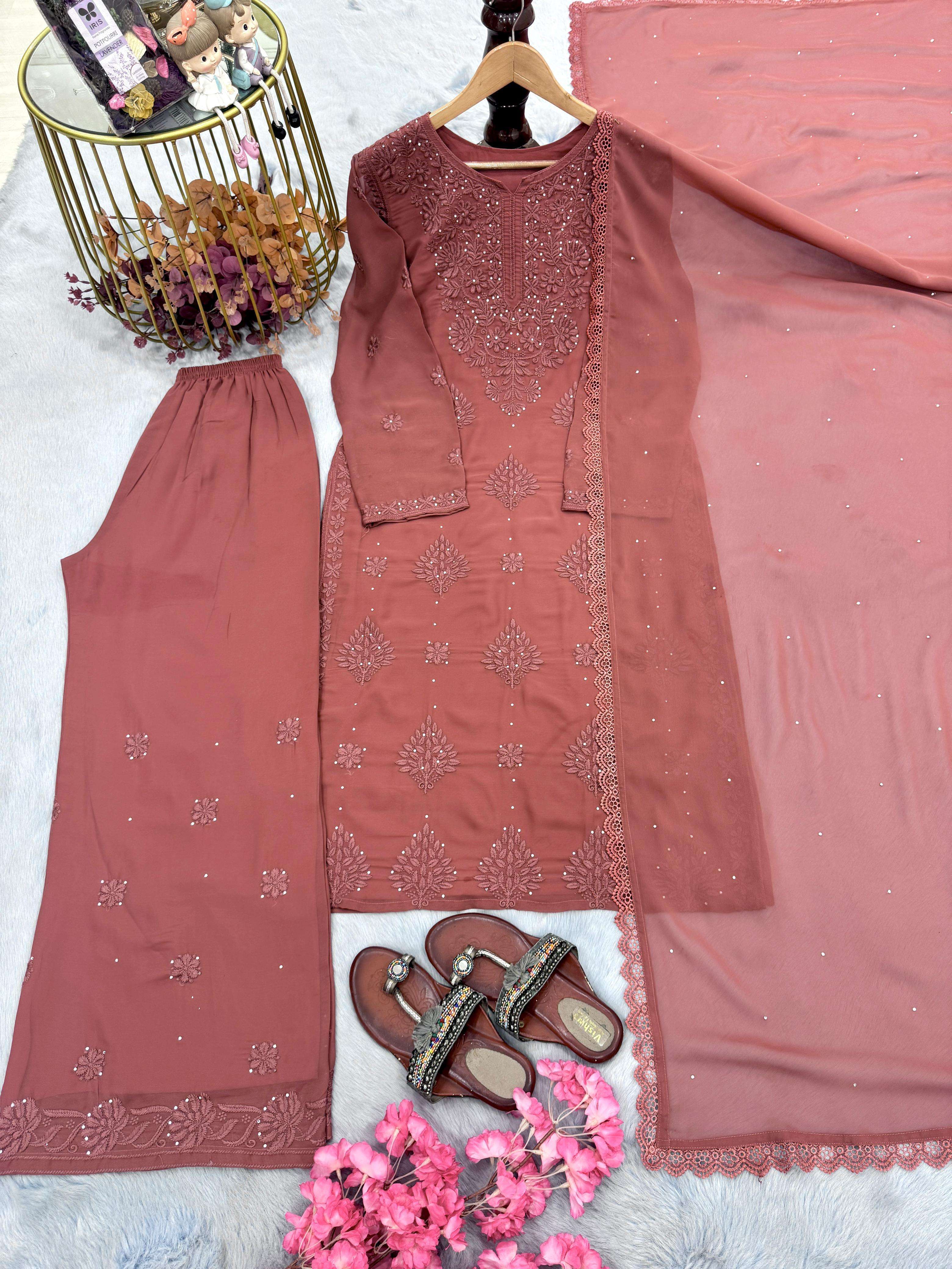 LADY LOOK 025 CHIKANKARI GEORGETTE FANCY DESIGNER LADIES SUIT