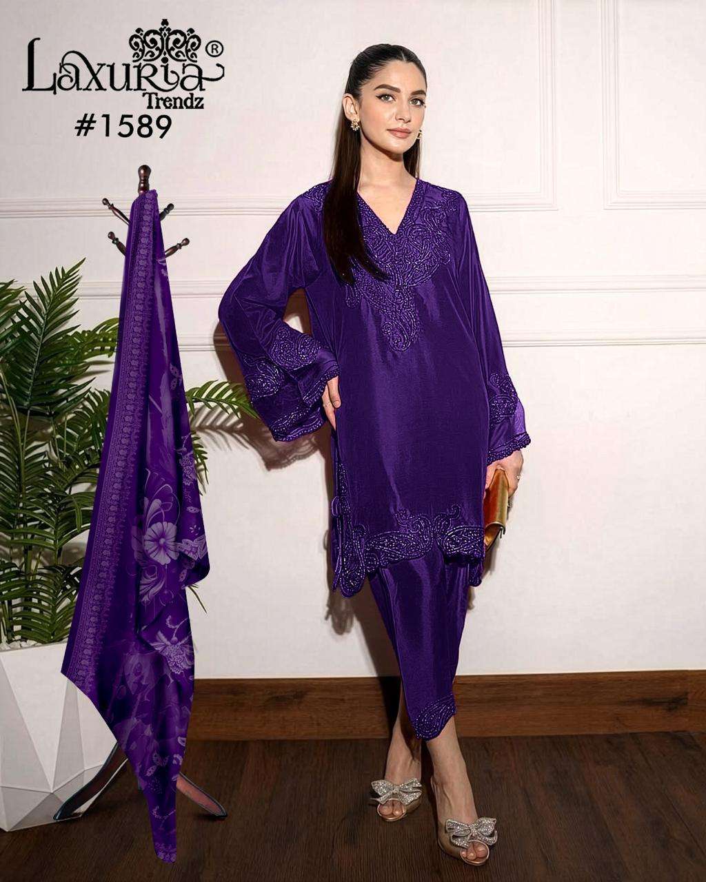 LAXURIA TRENDZ D NO 1589 SATIN BEAUTIFUL PAKISTANI STYLE DESIGNER LOOK SUIT