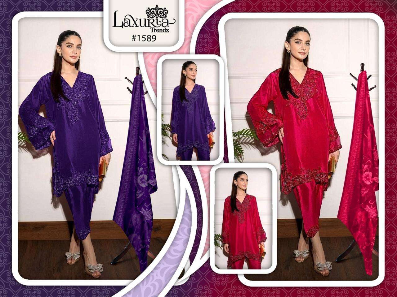 LAXURIA TRENDZ D NO 1589 SATIN BEAUTIFUL PAKISTANI STYLE DESIGNER LOOK SUIT