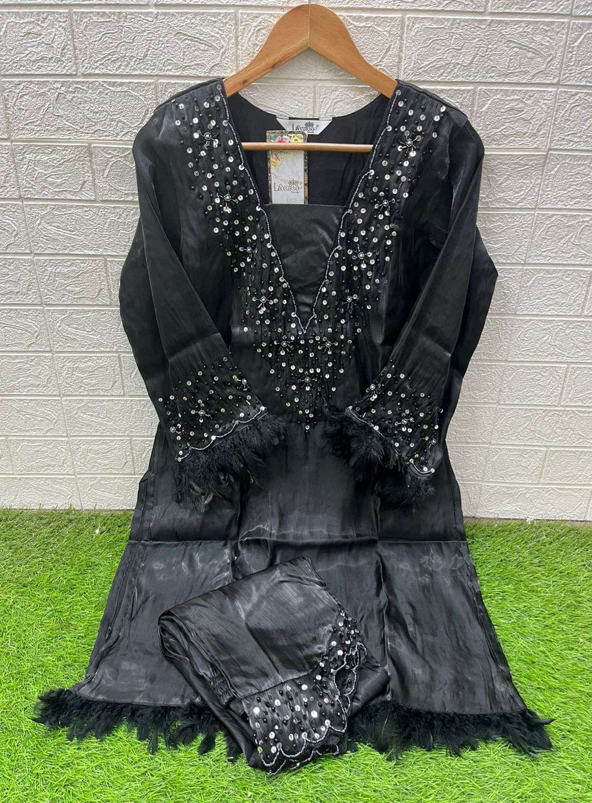 LAXURIA TRENDZ D NO 1594 SATIN BEAUTIFUL LOOK DESIGNER KURTI WITH PANT PAIR 