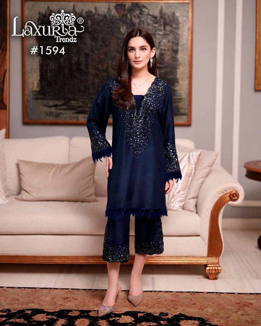 LAXURIA TRENDZ D NO 1594 SATIN BEAUTIFUL LOOK DESIGNER KURTI WITH PANT PAIR 