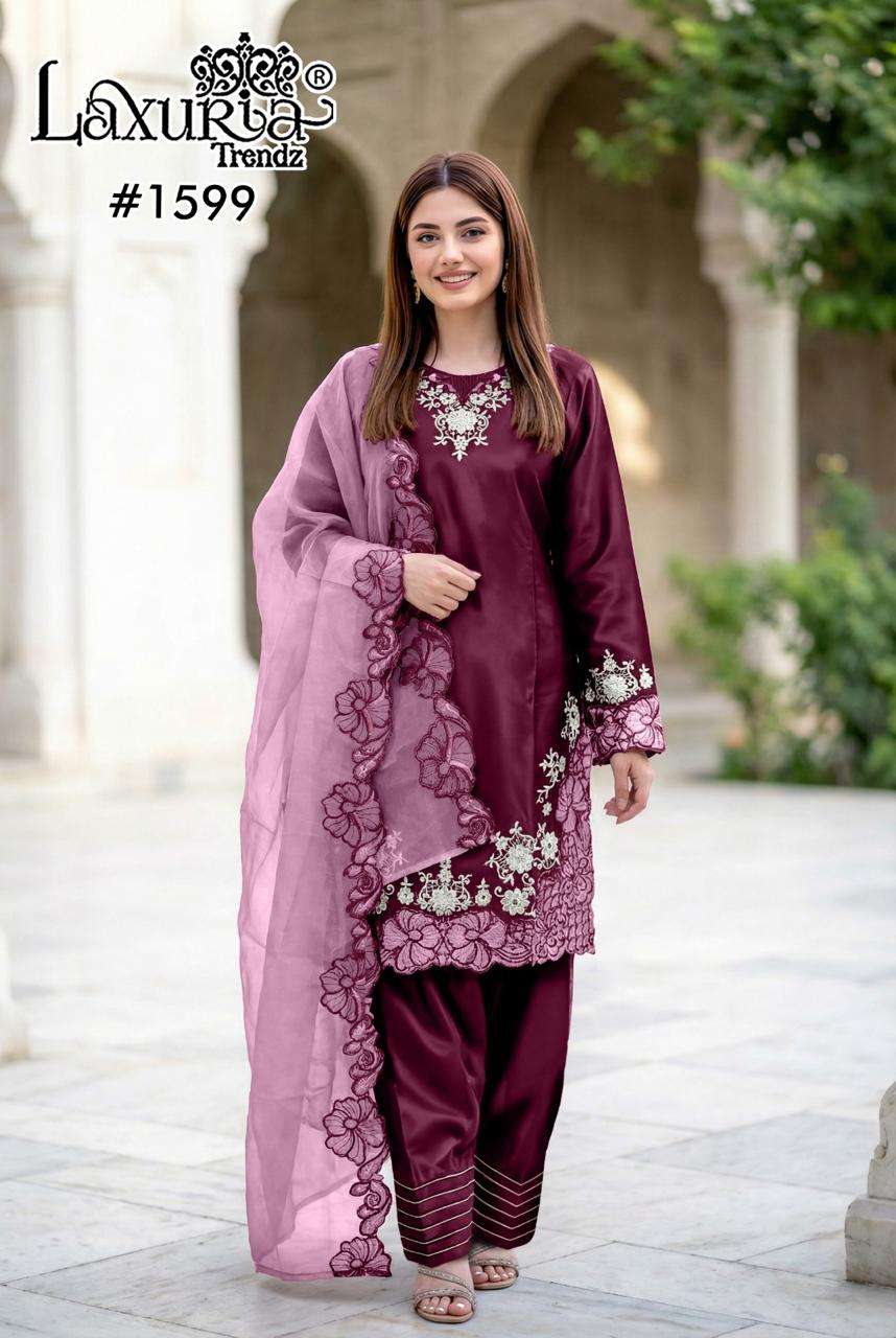 LAXURIA TRENDZ D NO 1599 SATIN BEAUTIFUL PAKISTANI DESIGNER LOOK LADIES SUIT