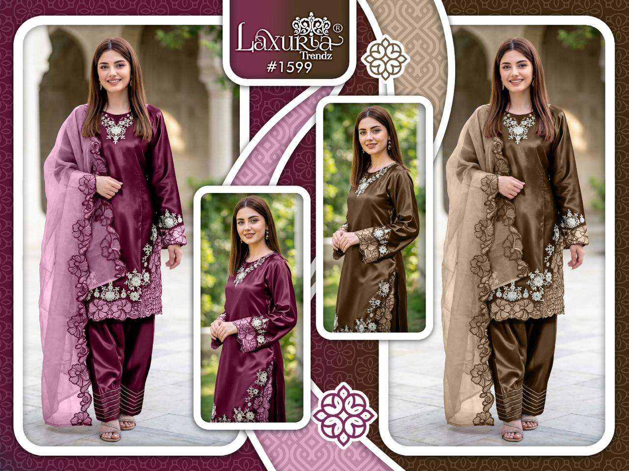 LAXURIA TRENDZ D NO 1599 SATIN BEAUTIFUL PAKISTANI DESIGNER LOOK LADIES SUIT
