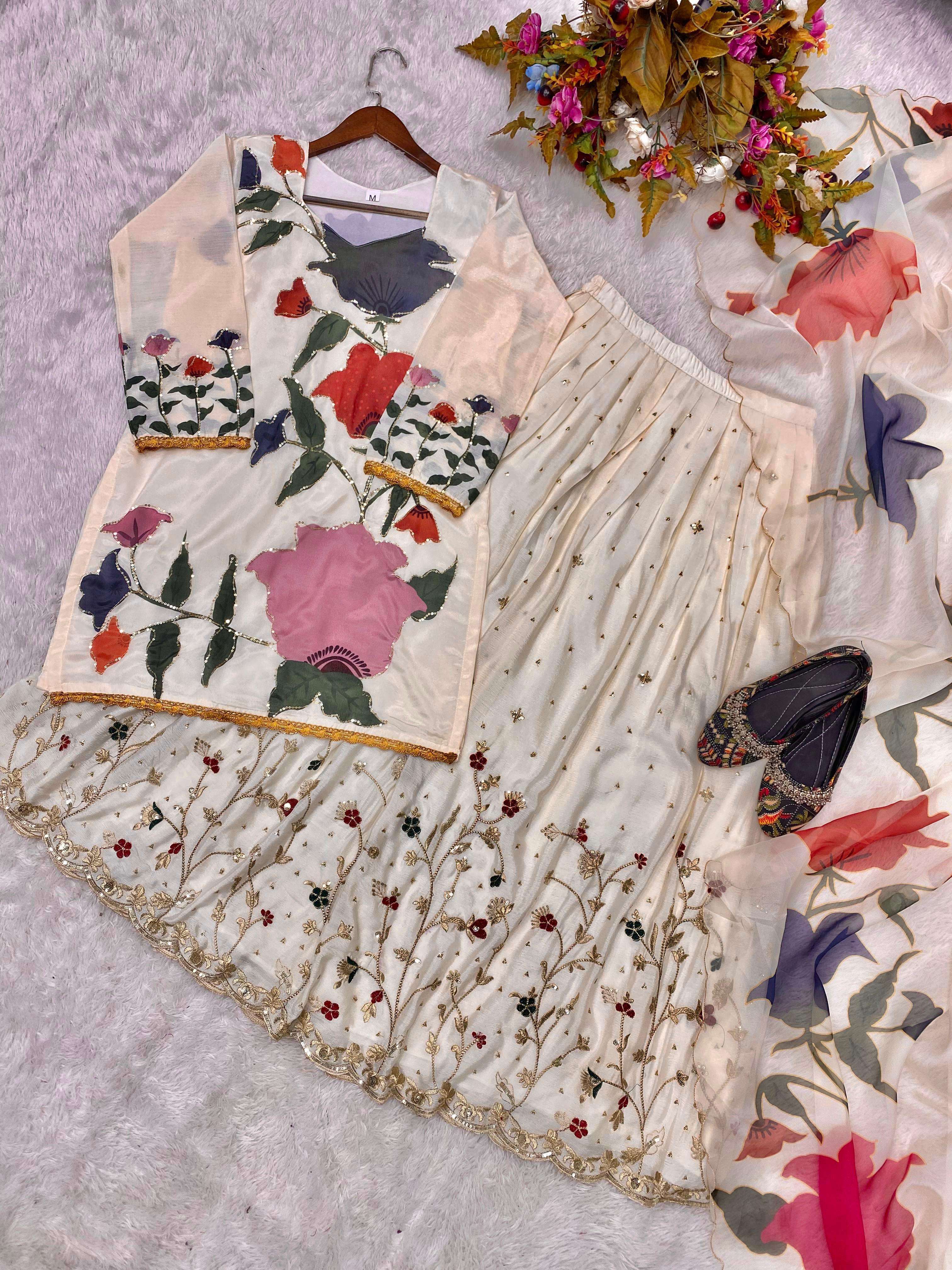 LG 1877 CHINON HEAVY EMBROIDERY DESIGNER FESTIVE WEAR GHARARA SUIT