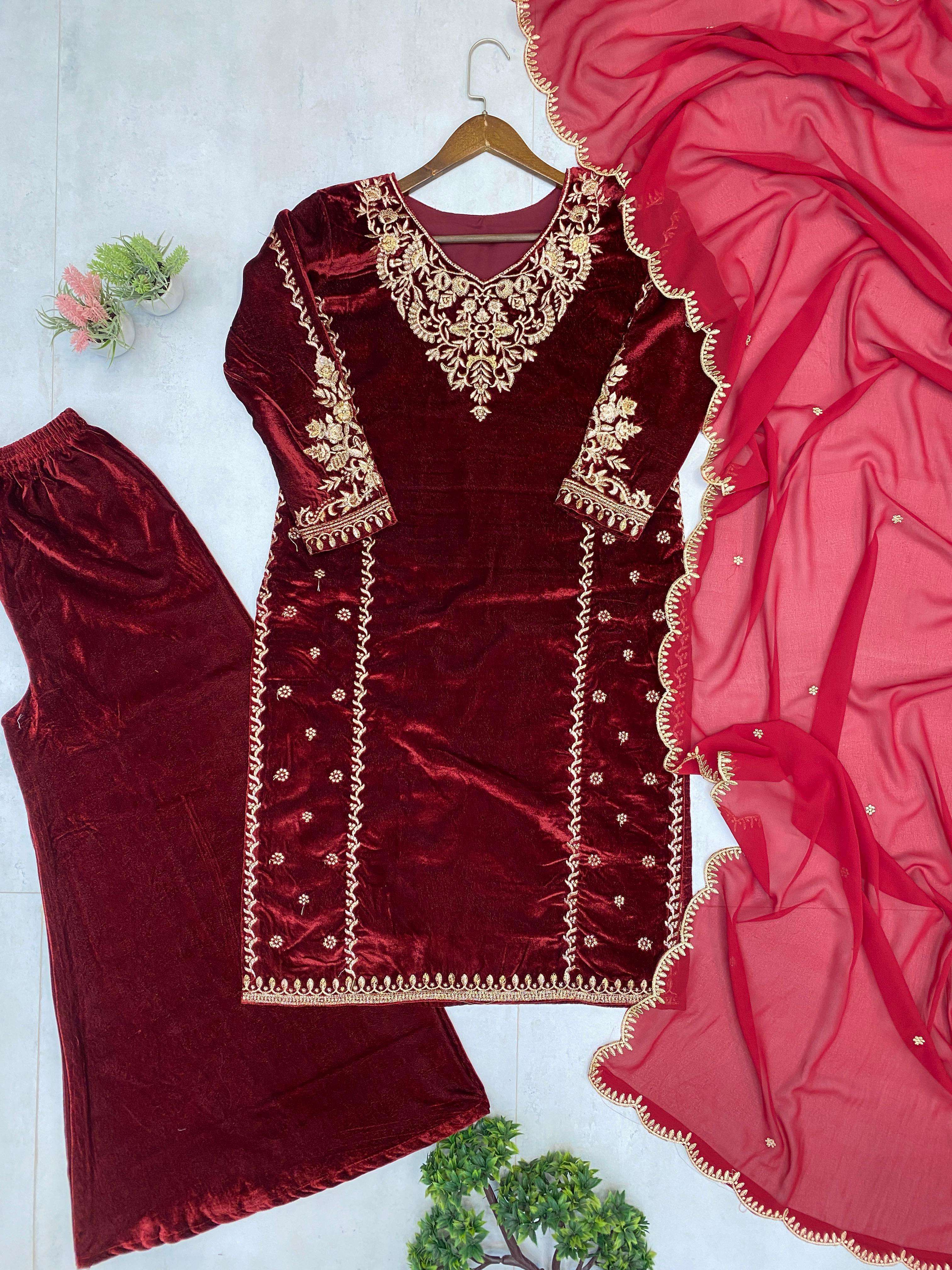 LG 2020 VELVET EMBROIDERY DESIGNER WINTER WEAR LADIES SUIT