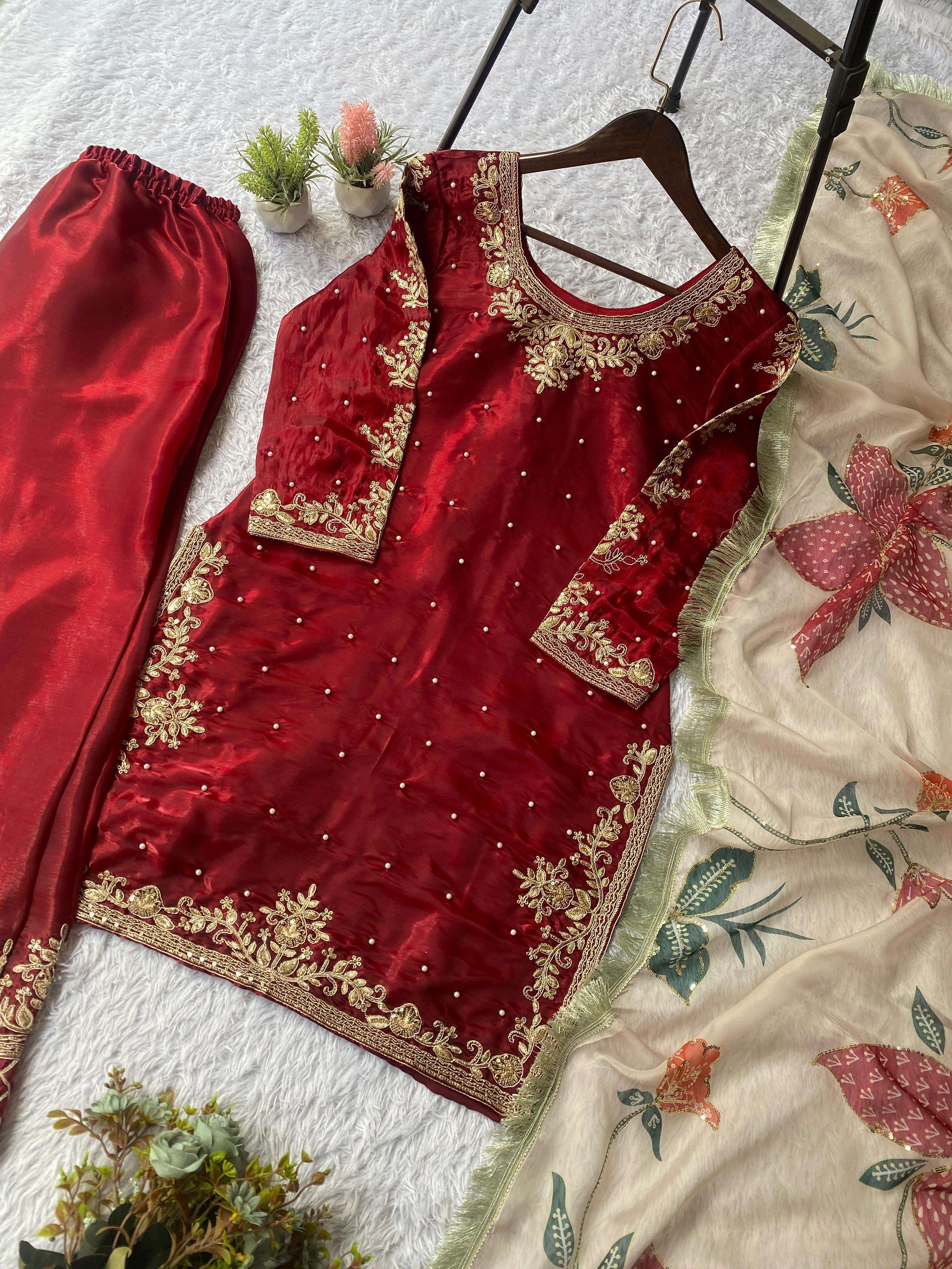 LG 2060 MAROON SILK HEAVY BEAUTIFUL DESIGNER PARTY WEAR LADIES SUIT