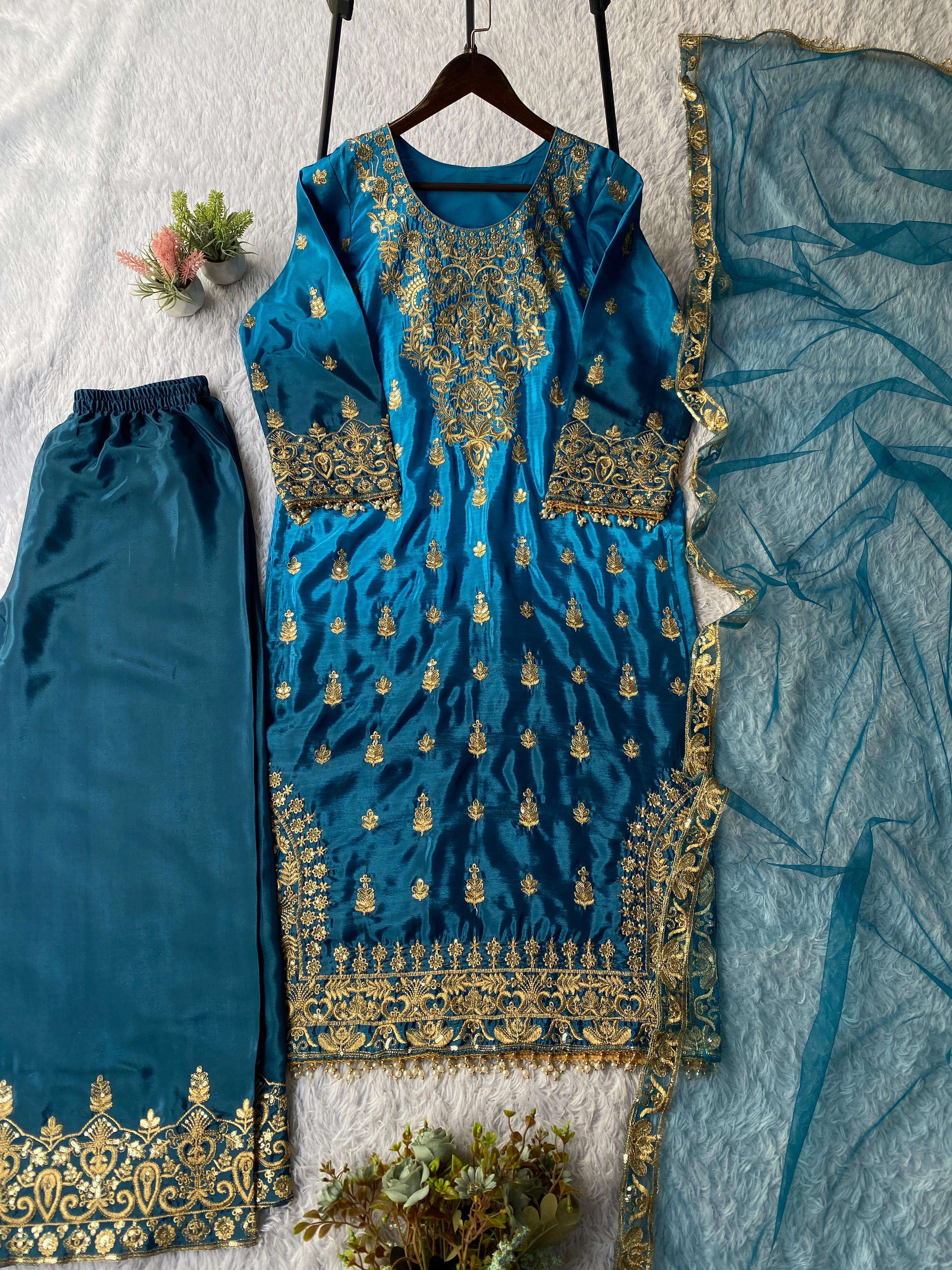 LG 2065 SILK FABRICS DESIGNER WORK LADIES KURTI BOTTOM AND DUPATTA SET 
