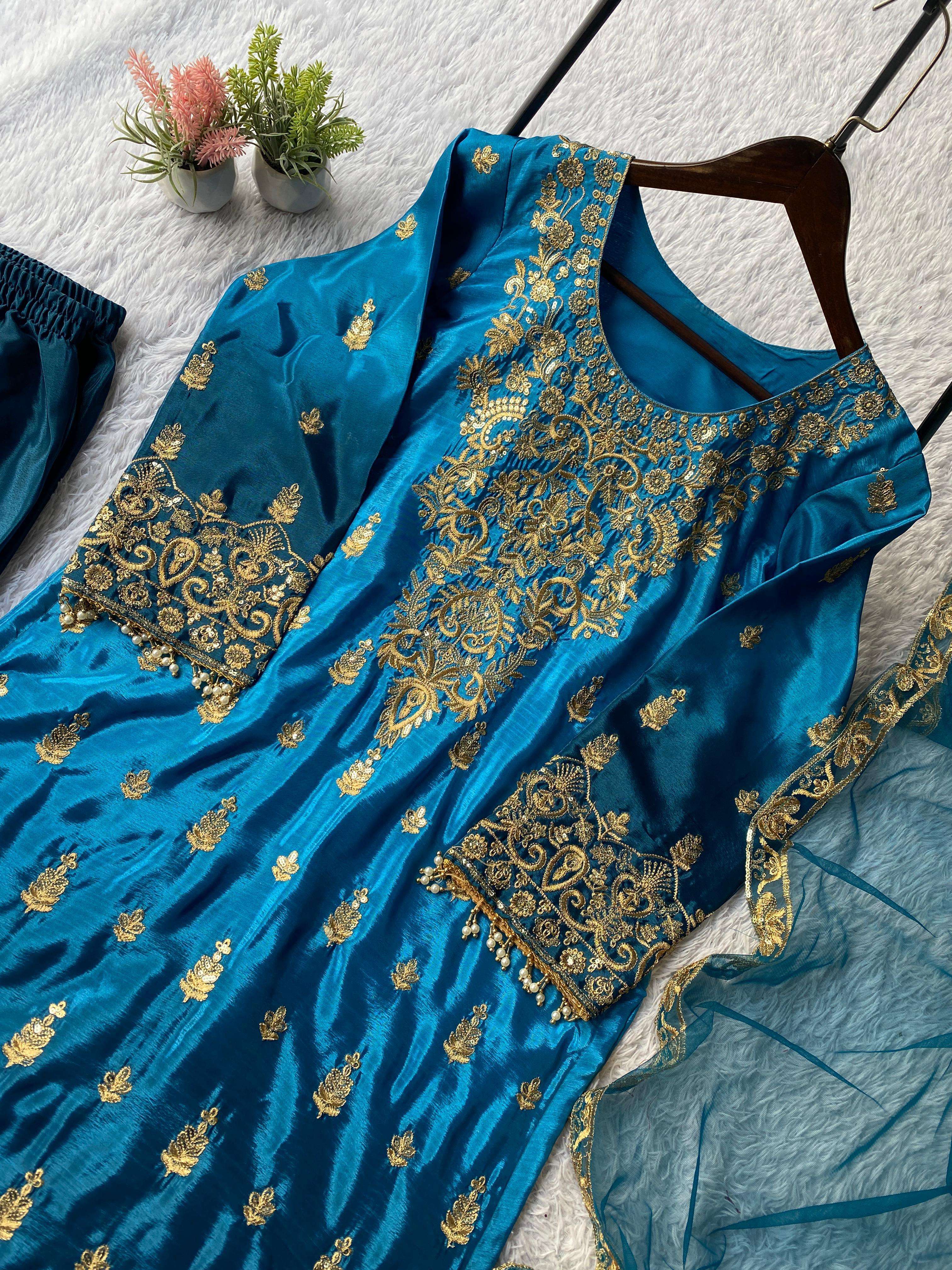 LG 2065 SILK FABRICS DESIGNER WORK LADIES KURTI BOTTOM AND DUPATTA SET 