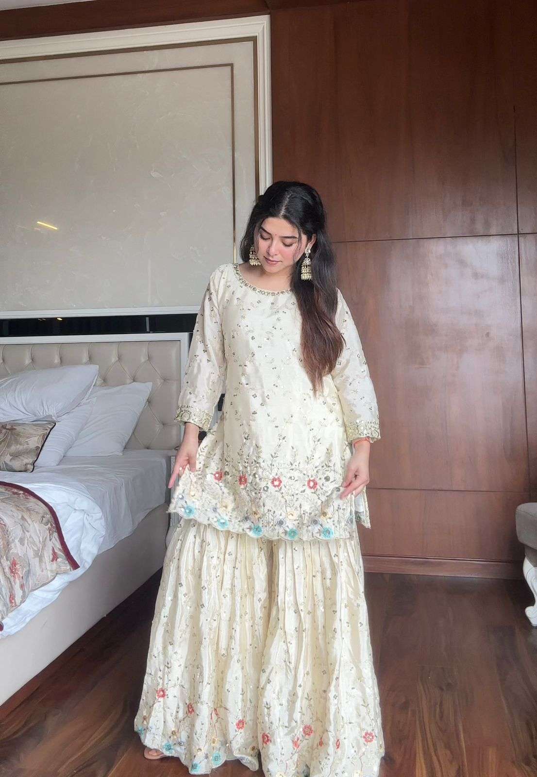 LM 06 SILK DESIGNER PARTY WEAR LADIES SHARARA SUIT