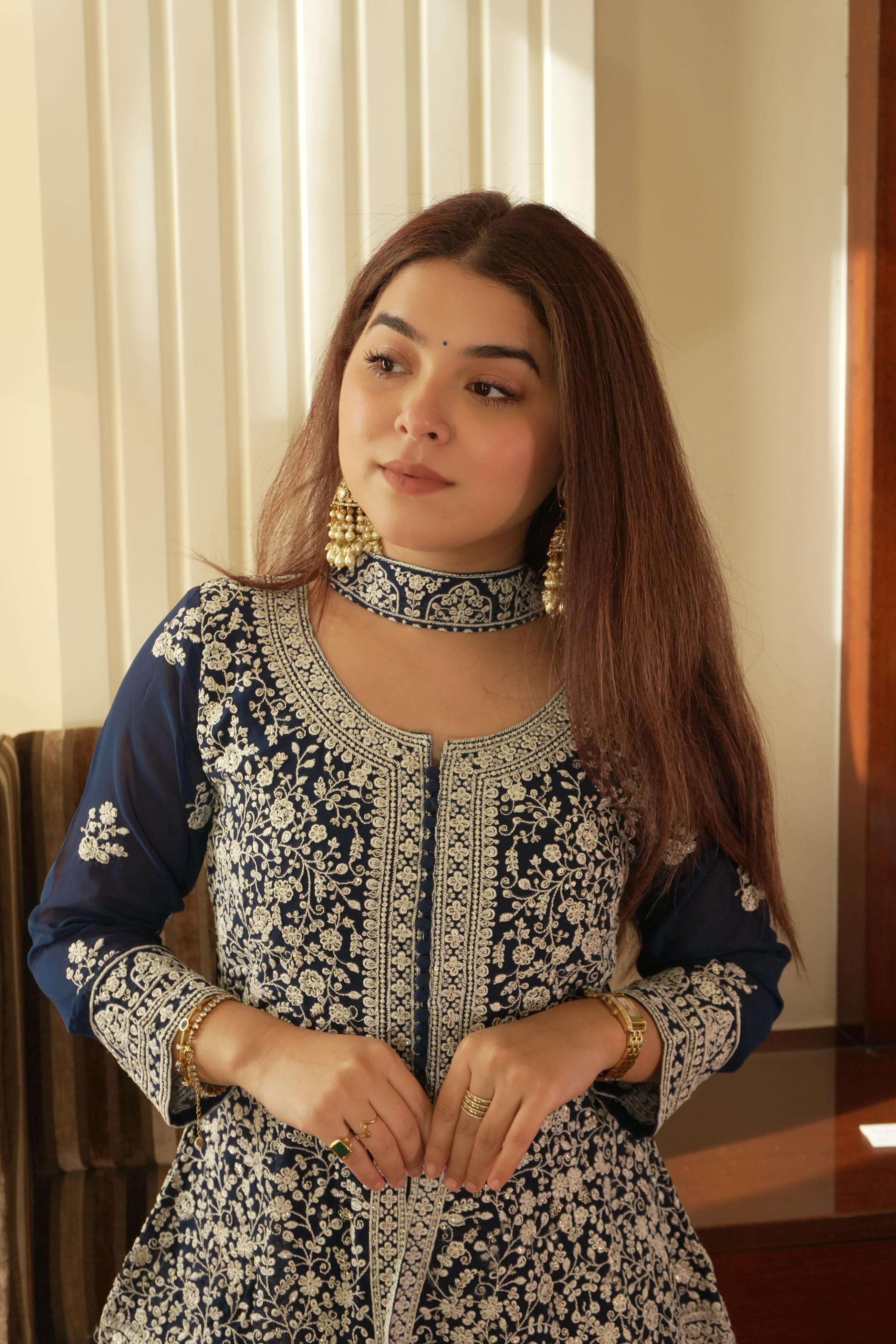 LM 14 GEORGETTE HEAVY DESIGNER PEPLUM TOP PLAZZO AND DUPATTA
