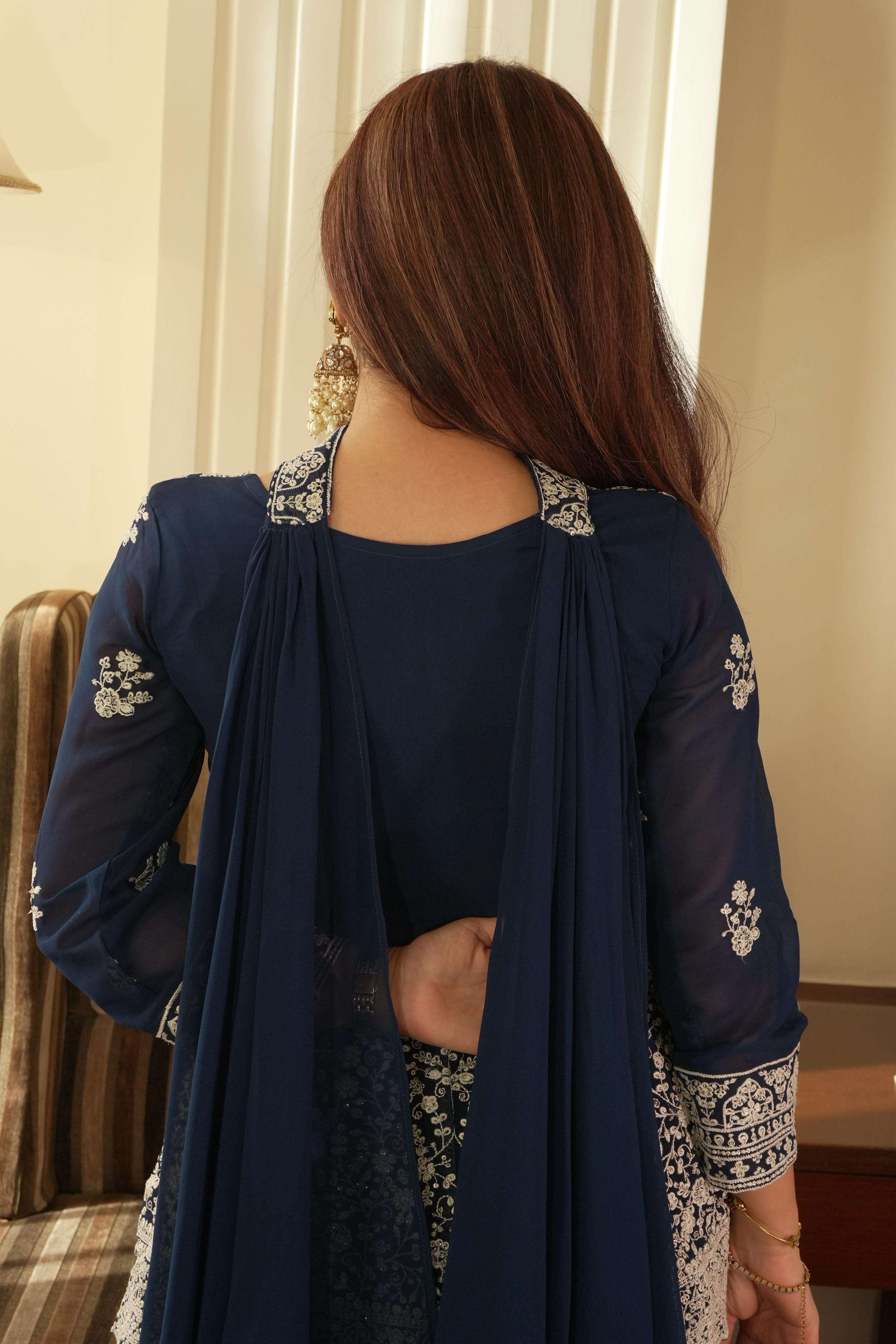LM 14 GEORGETTE HEAVY DESIGNER PEPLUM TOP PLAZZO AND DUPATTA