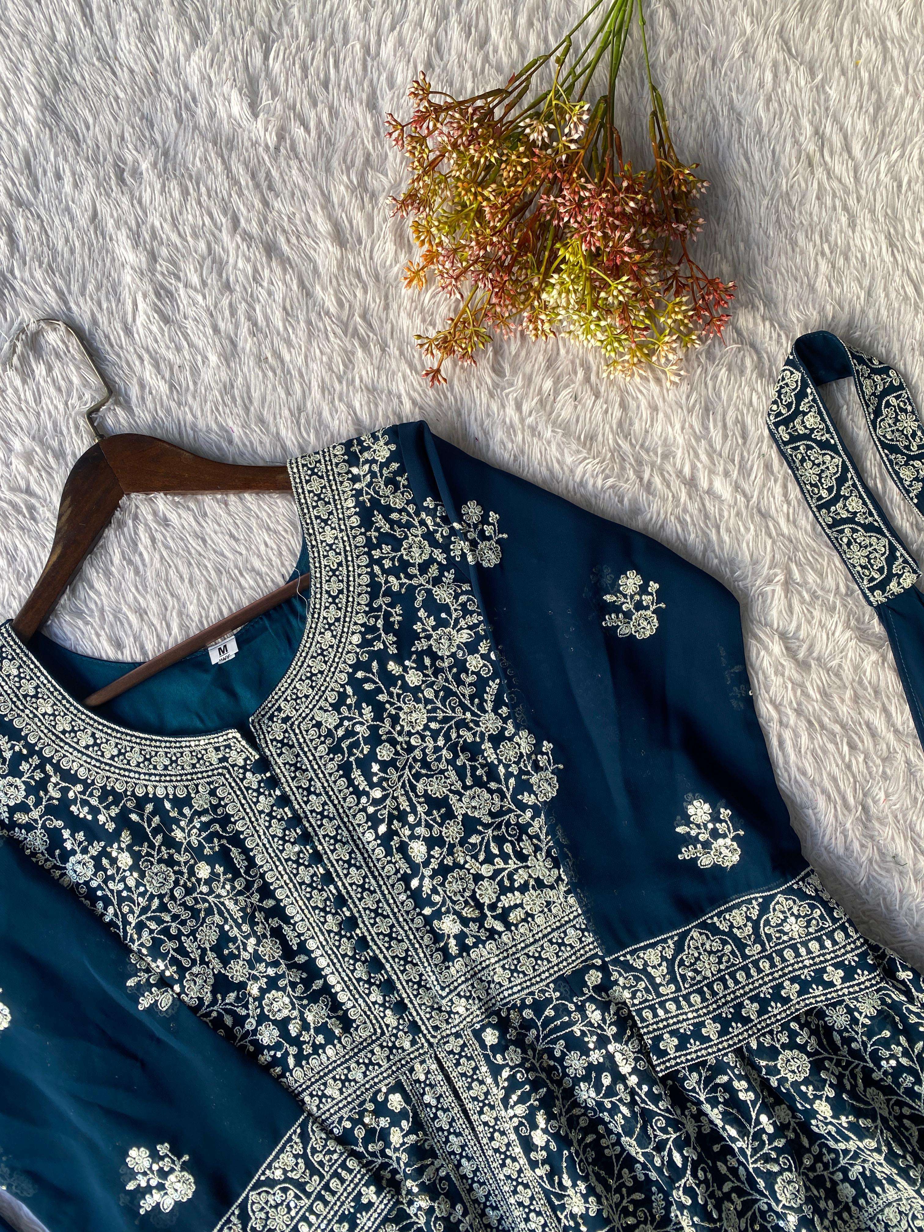 LM 14 GEORGETTE HEAVY DESIGNER PEPLUM TOP PLAZZO AND DUPATTA