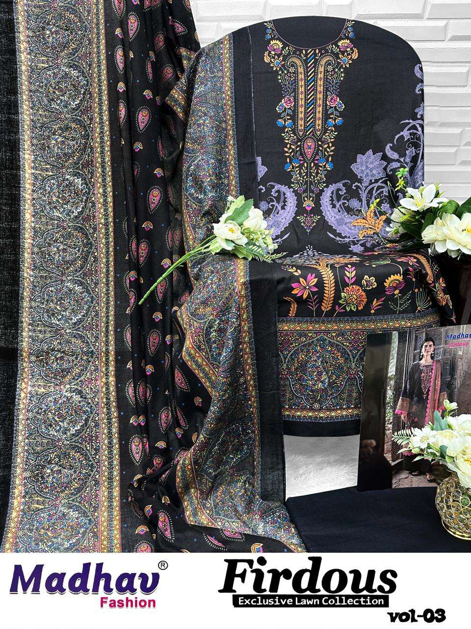 MADHAV FASHION FIRDOUS VOL 3 LAWN COTTON DIGITAL PRINTS SUIT
