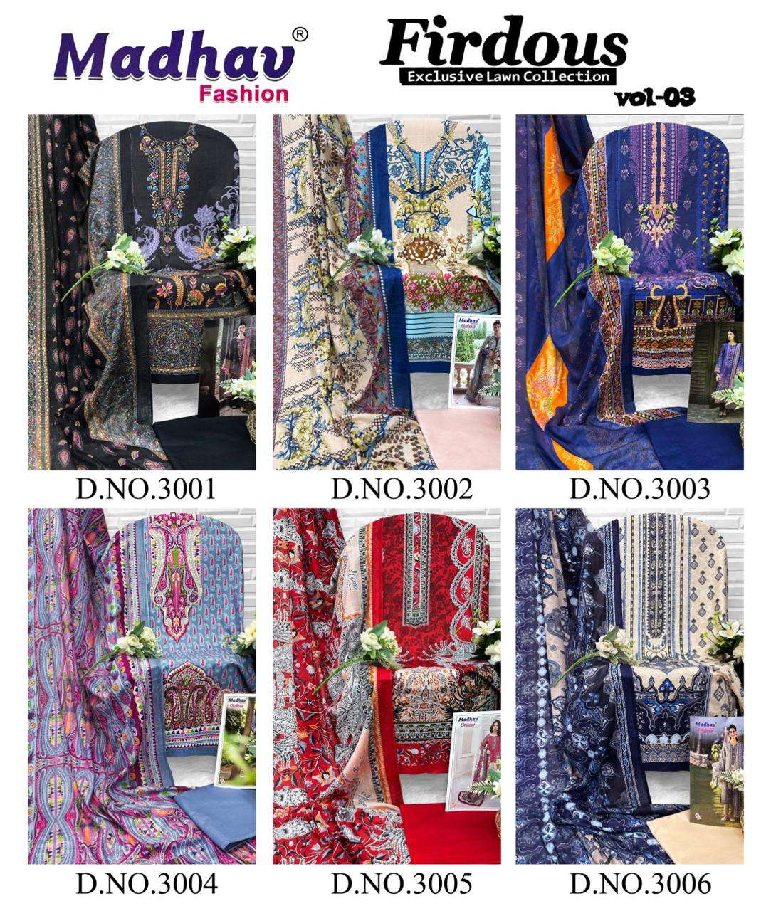 MADHAV FASHION FIRDOUS VOL 3 LAWN COTTON DIGITAL PRINTS SUIT