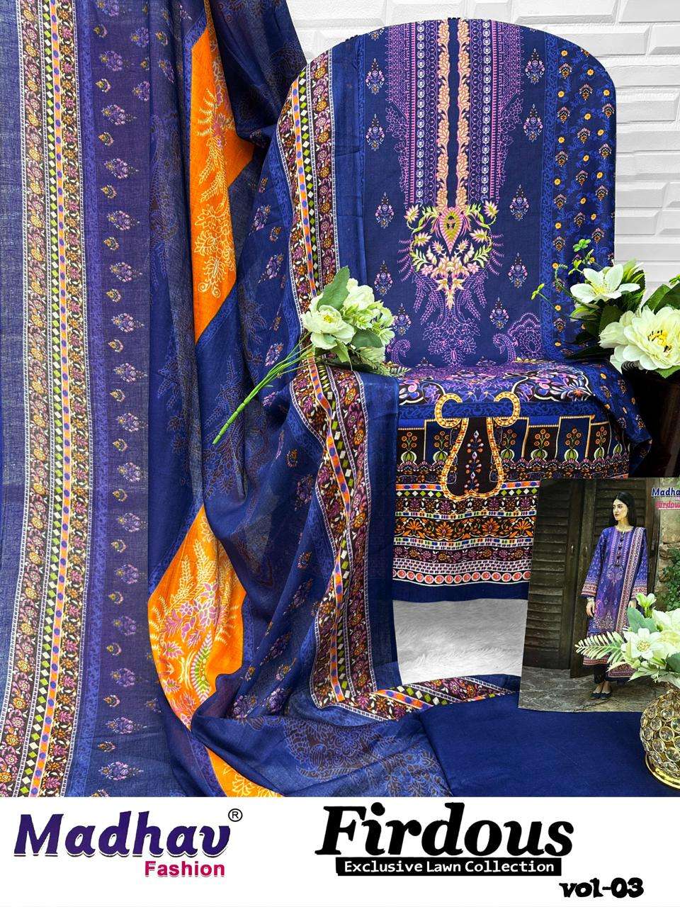 MADHAV FASHION FIRDOUS VOL 3 LAWN COTTON DIGITAL PRINTS SUIT