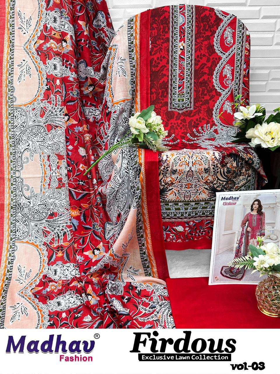 MADHAV FASHION FIRDOUS VOL 3 LAWN COTTON DIGITAL PRINTS SUIT