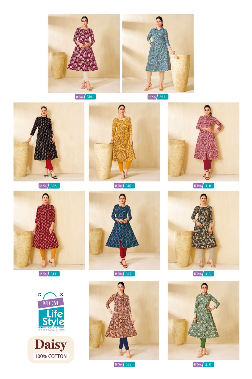 MCM LIFESTYLE DAISY VOL 3 FANCY A LINE CUT PATTERN LADIES KURTI 
